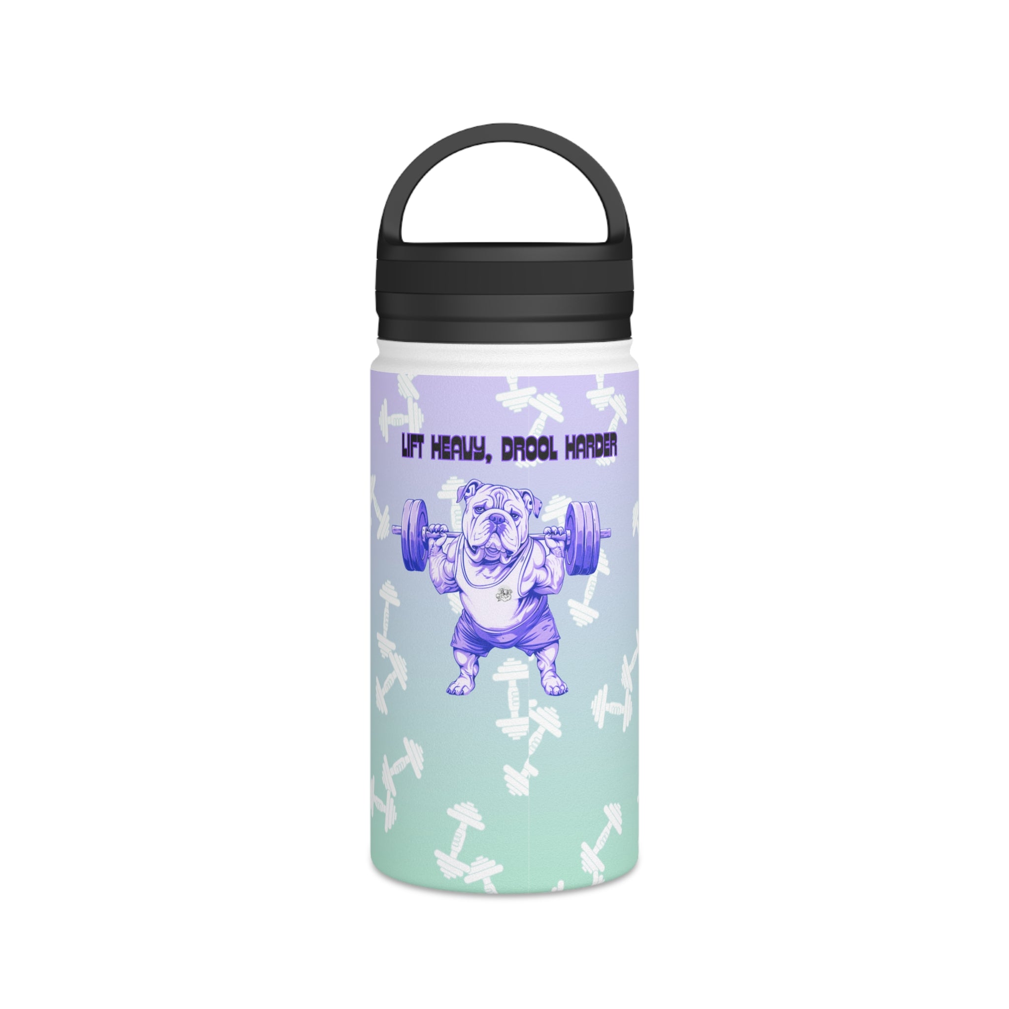 Tipsy Bully Ripped Bulldog Stainless Steel Water Bottle, Handle Lid (English/Purple)