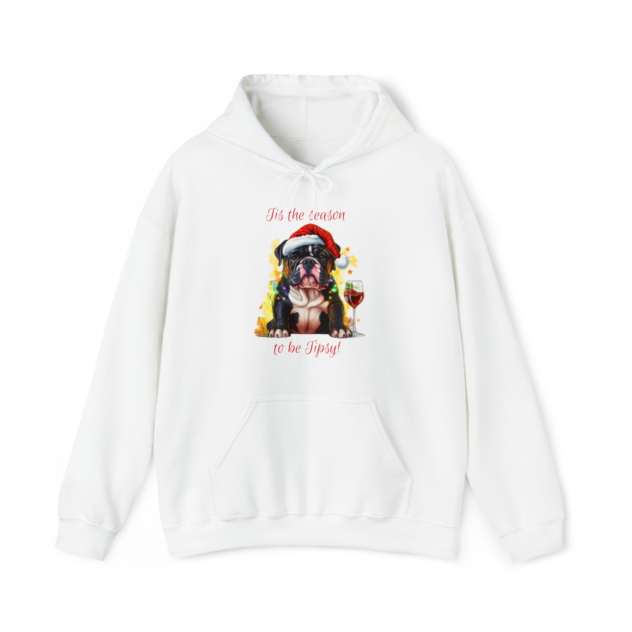 English Bulldog Xmas Hoodie - Tis the Season to be Tipsy
