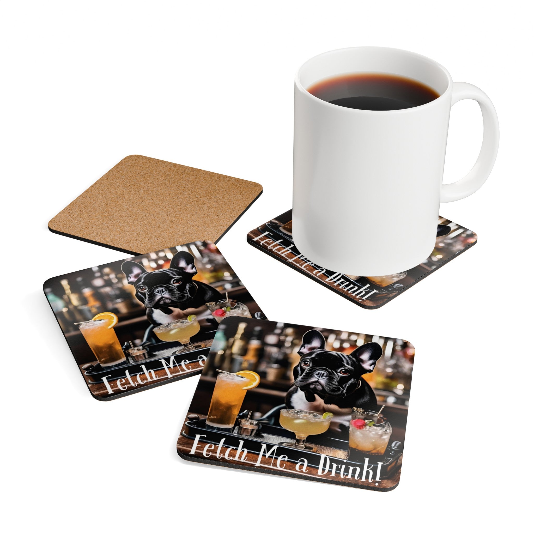 "Fetch Me A Drink" set of 4 coasters (Black/French)