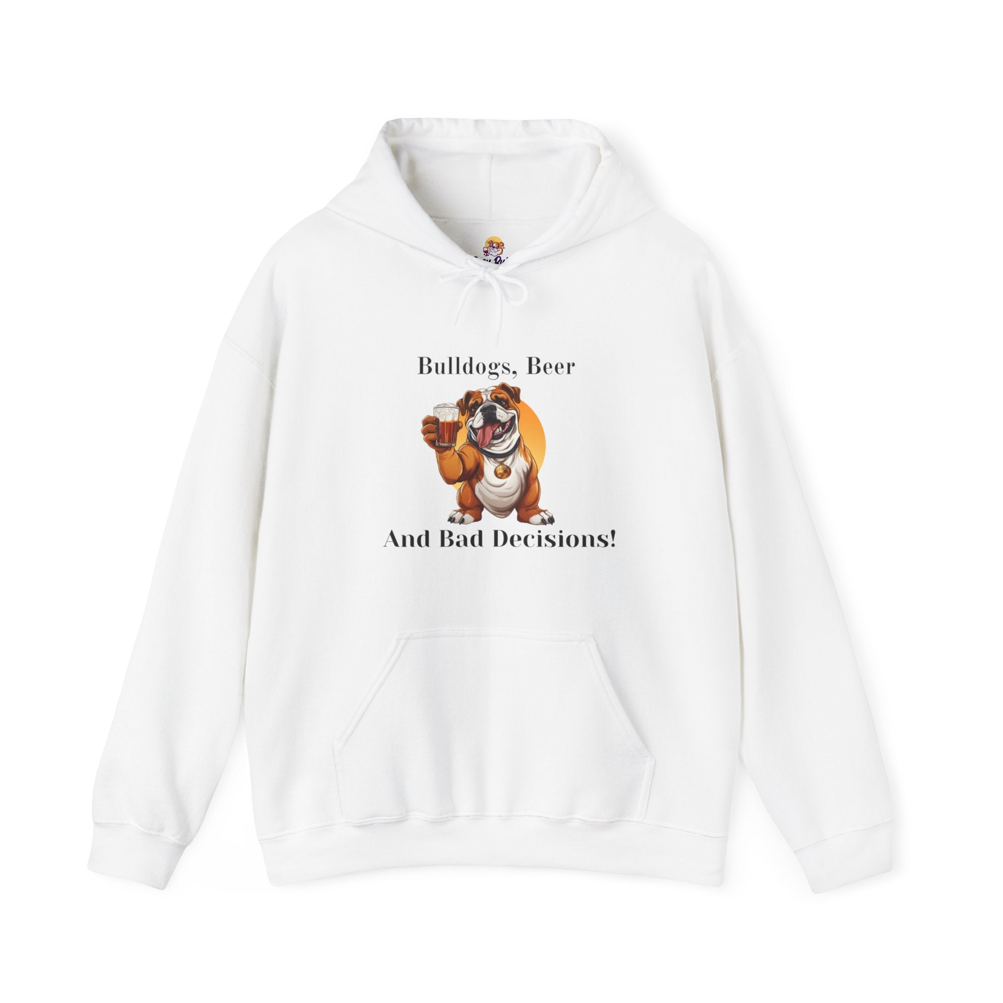 Bulldogs, Beer, and Bad Decisions" Hoodie - Your Go-To Gear for Mischievous Times! (English/Brown)