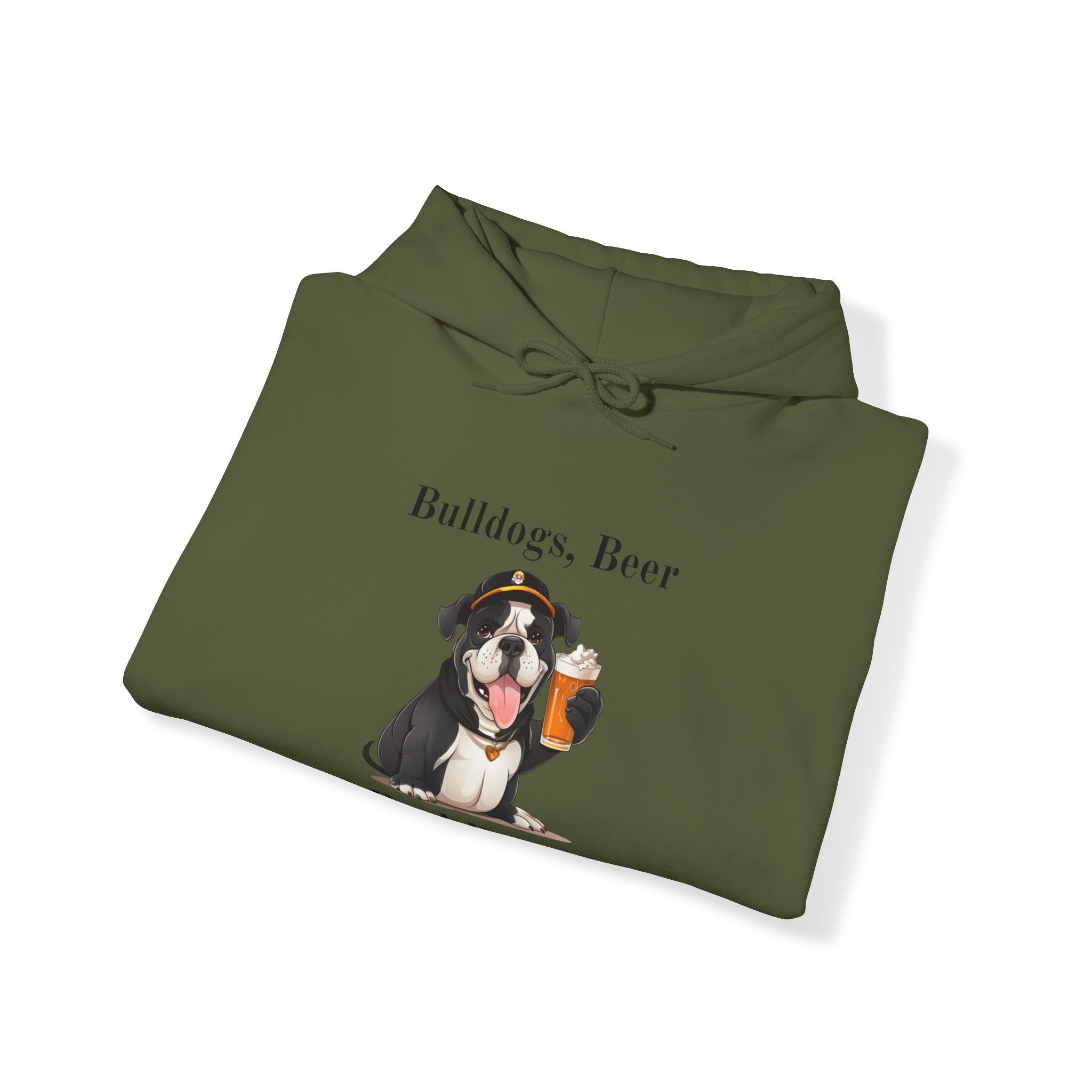 Bulldogs, Beer, and Bad Decisions" Hoodie - Your Go-To Gear for Mischievous Times! (English/Black)