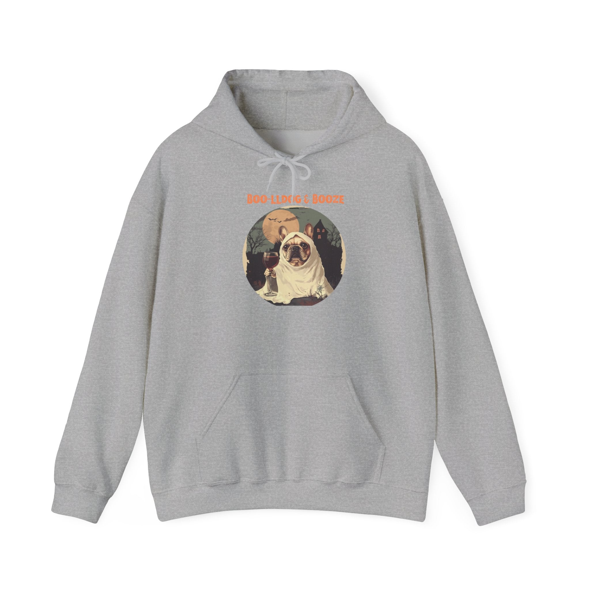 Boo-lldog & Booze Halloween Bulldog Hoodie (White/French)