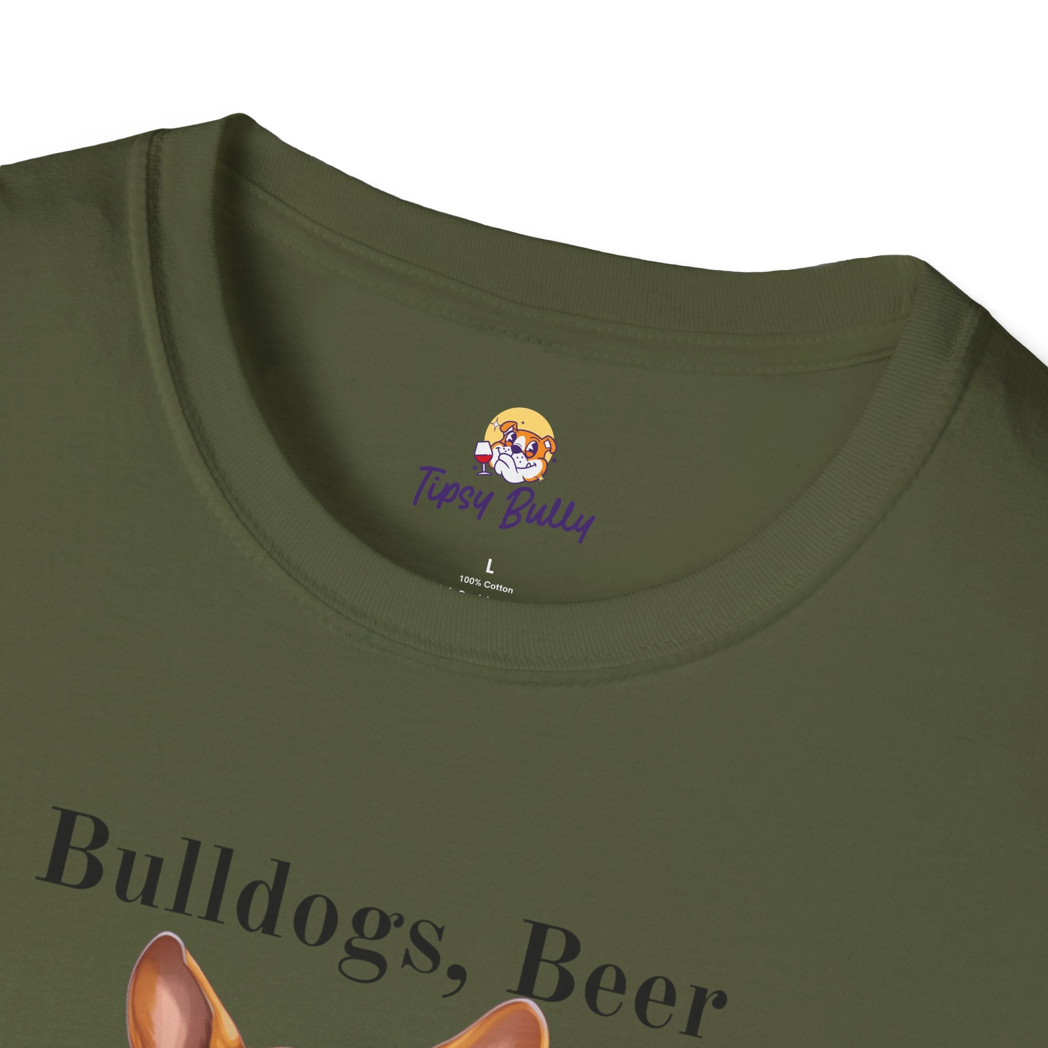 Bulldogs, Beer, and Bad Decisions" Unisex T-Shirt by Tipsy Bully (French/Brown)