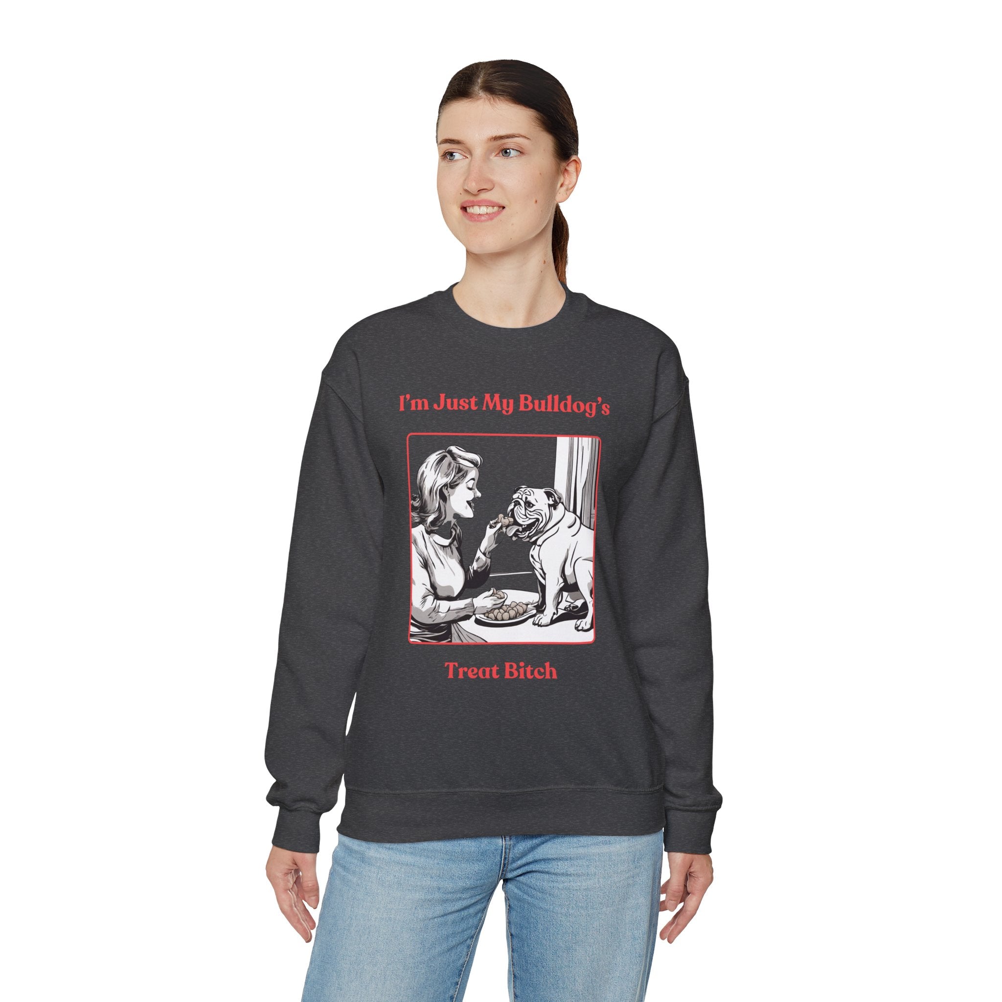 Just My Bulldog's Treat Bitch Crew Neck Sweatshirt (English/Pink)