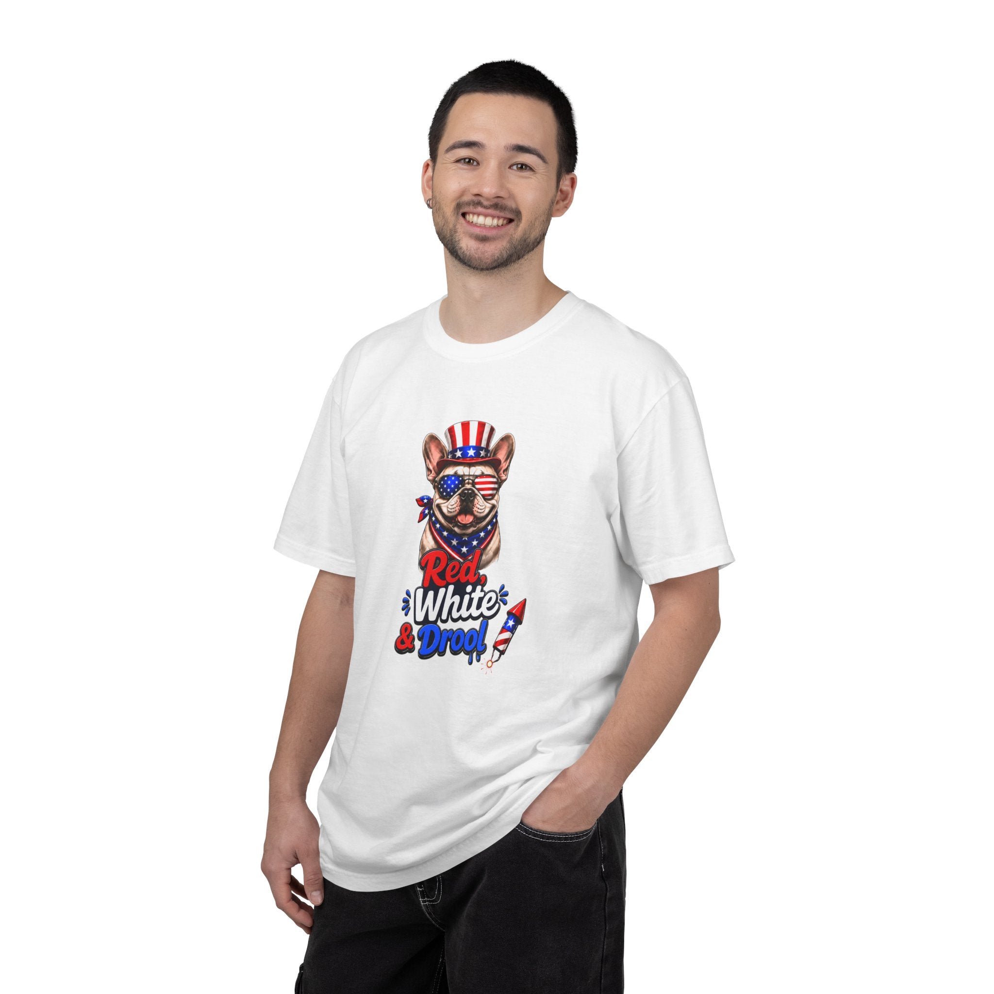 Red, White & Drool Bulldog T-Shirt | Patriotic Garment-Dyed Tee (French)