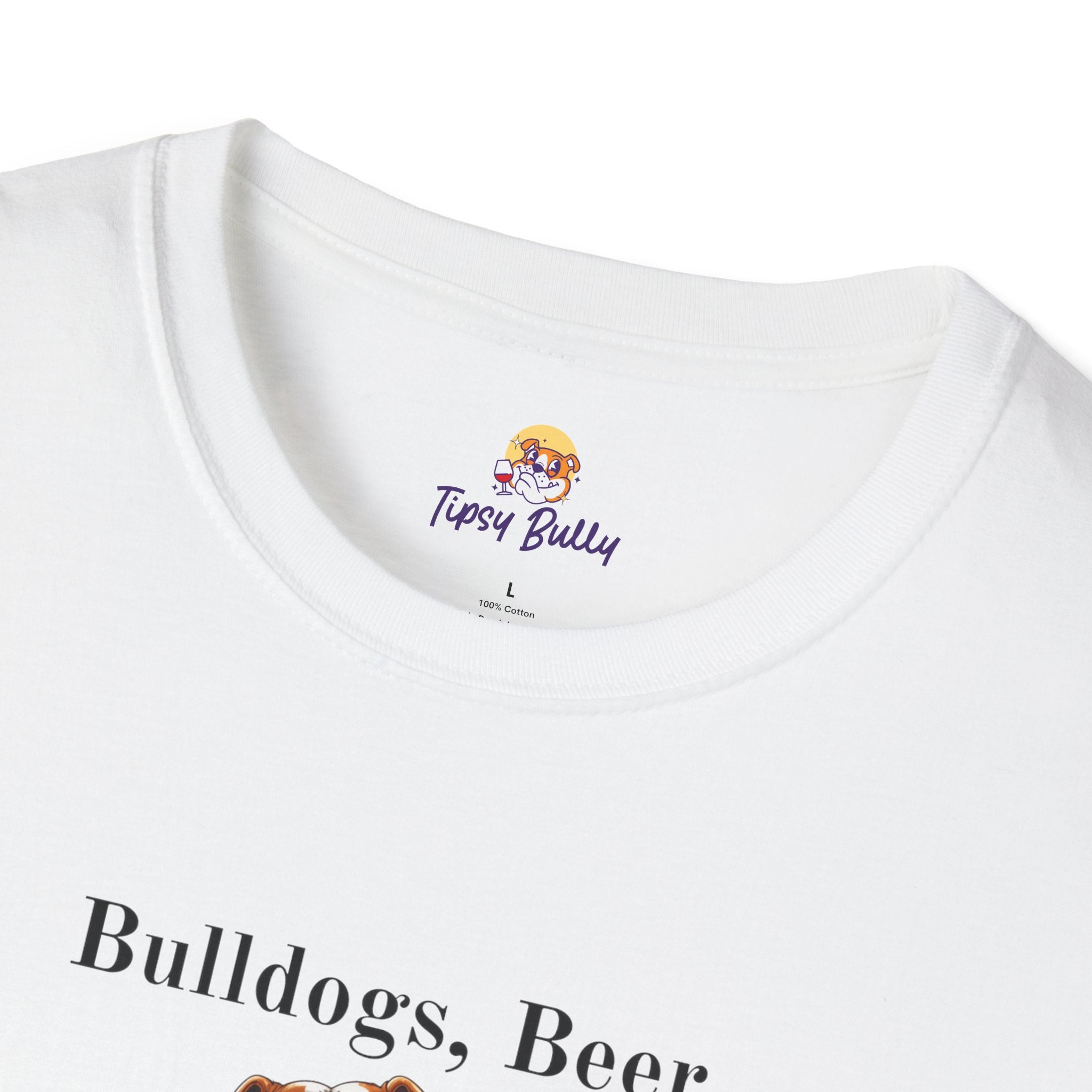 Bulldogs, Beer, and Bad Decisions" Unisex T-Shirt by Tipsy Bully (English/Brown)
