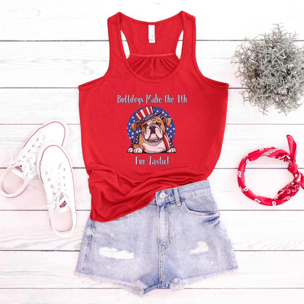 Bulldogs Make the 4th Fur-Tastic Flowy Racerback Tank (Tan/English)