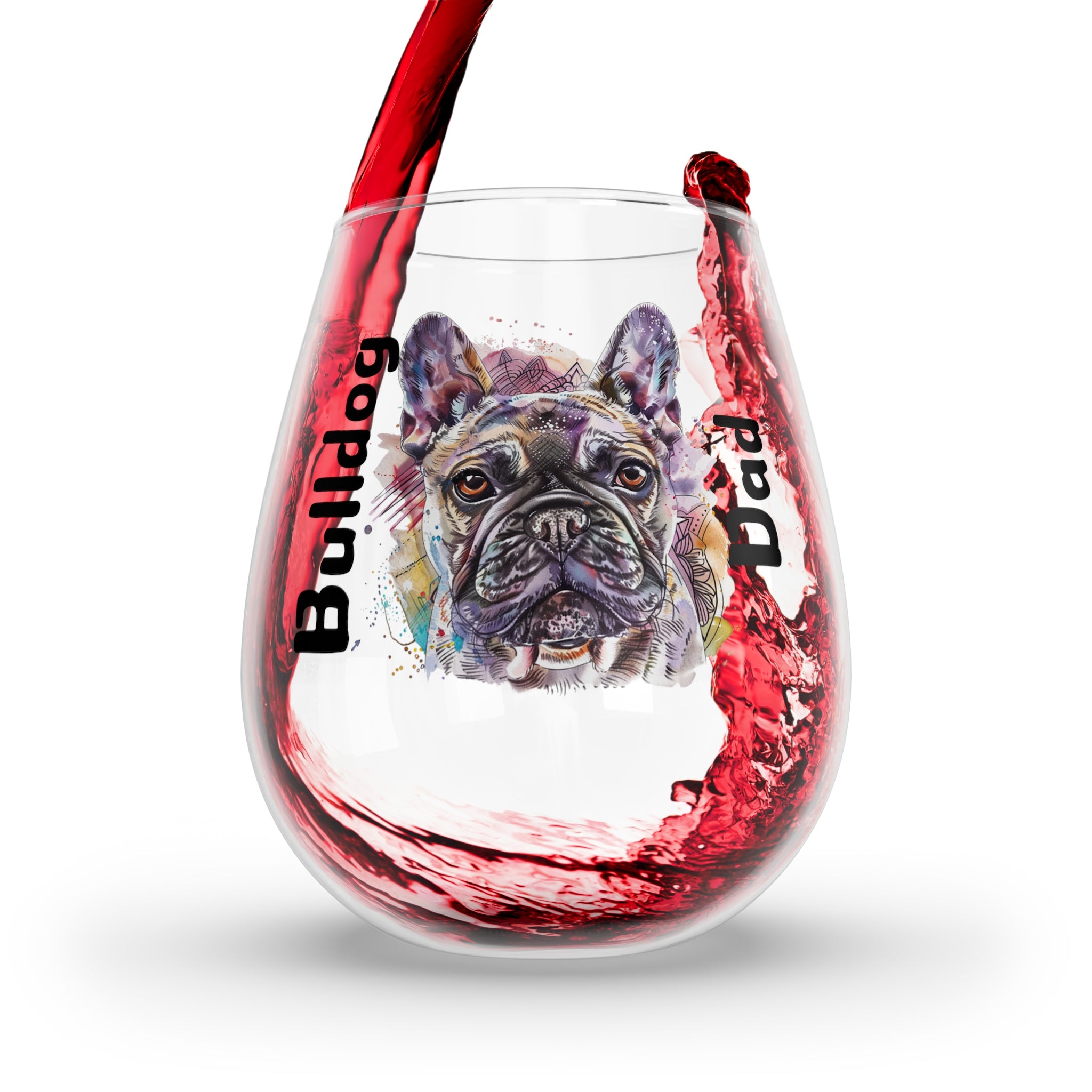 Bulldog Dad Wine Glass - Black French