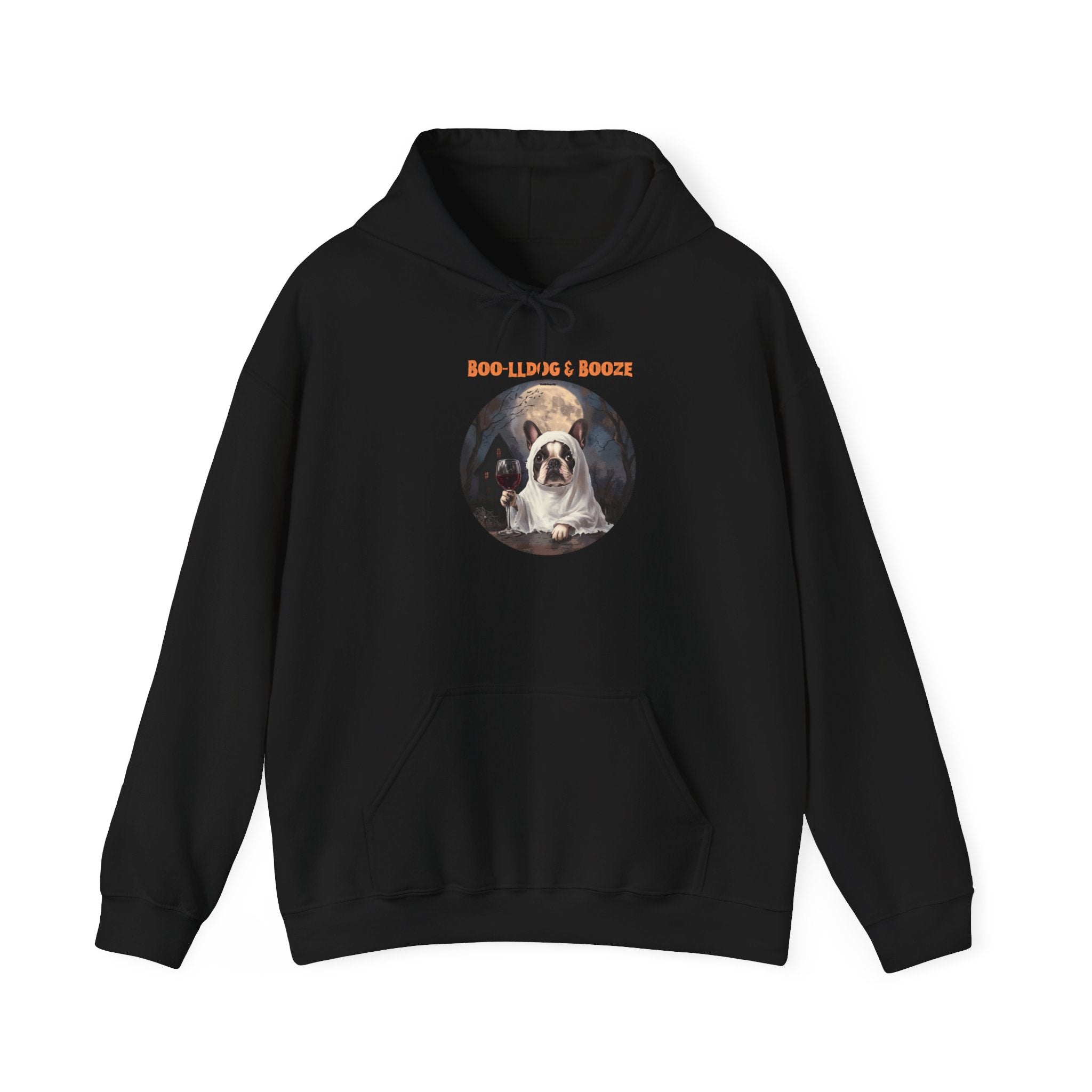 Boo-lldog & Booze Halloween Bulldog Hoodie (Black/French)