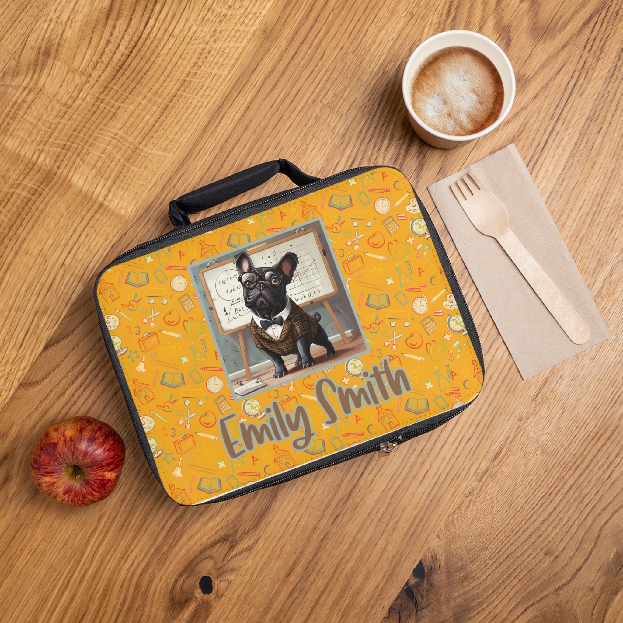 Personalized Smarty Paws Back-to-School Bulldog Lunch Bag (Black/French)