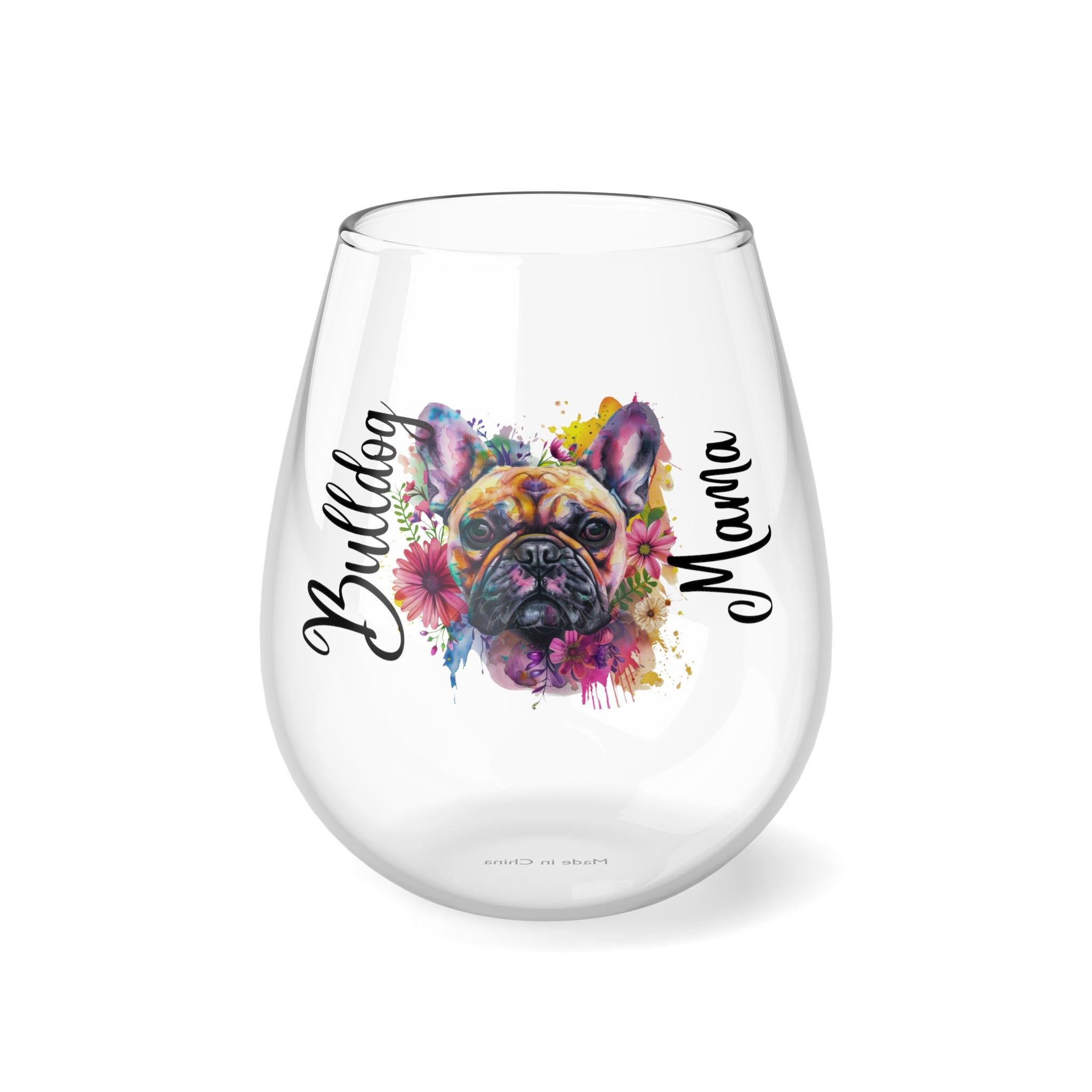 Bulldog Mama Wine Glass - Brown French