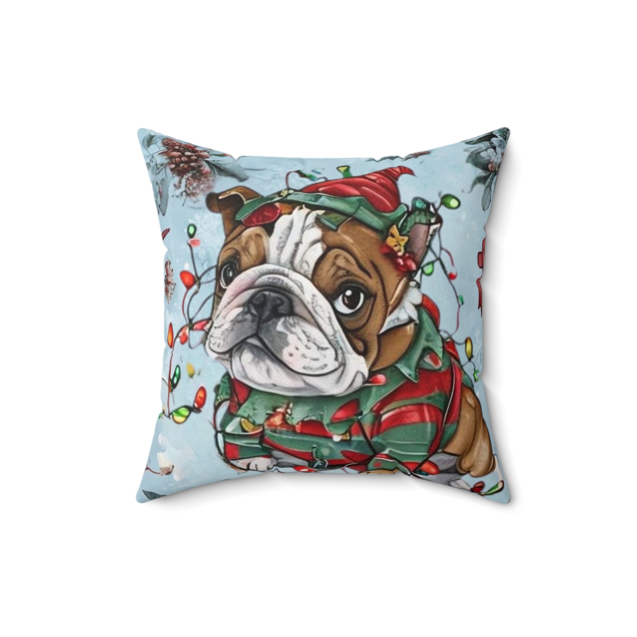 “Holiday Bulldog Wonderland” Christmas pillow (English)