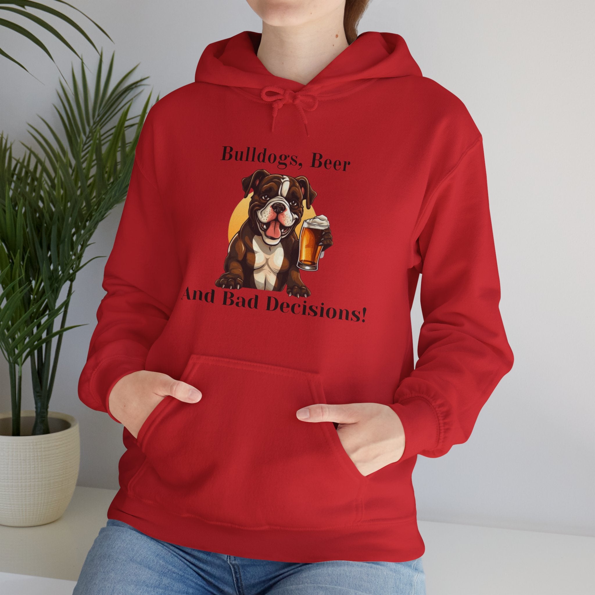Bulldogs, Beer, and Bad Decisions" Hoodie - Your Go-To Gear for Mischievous Times! (American/Brown)
