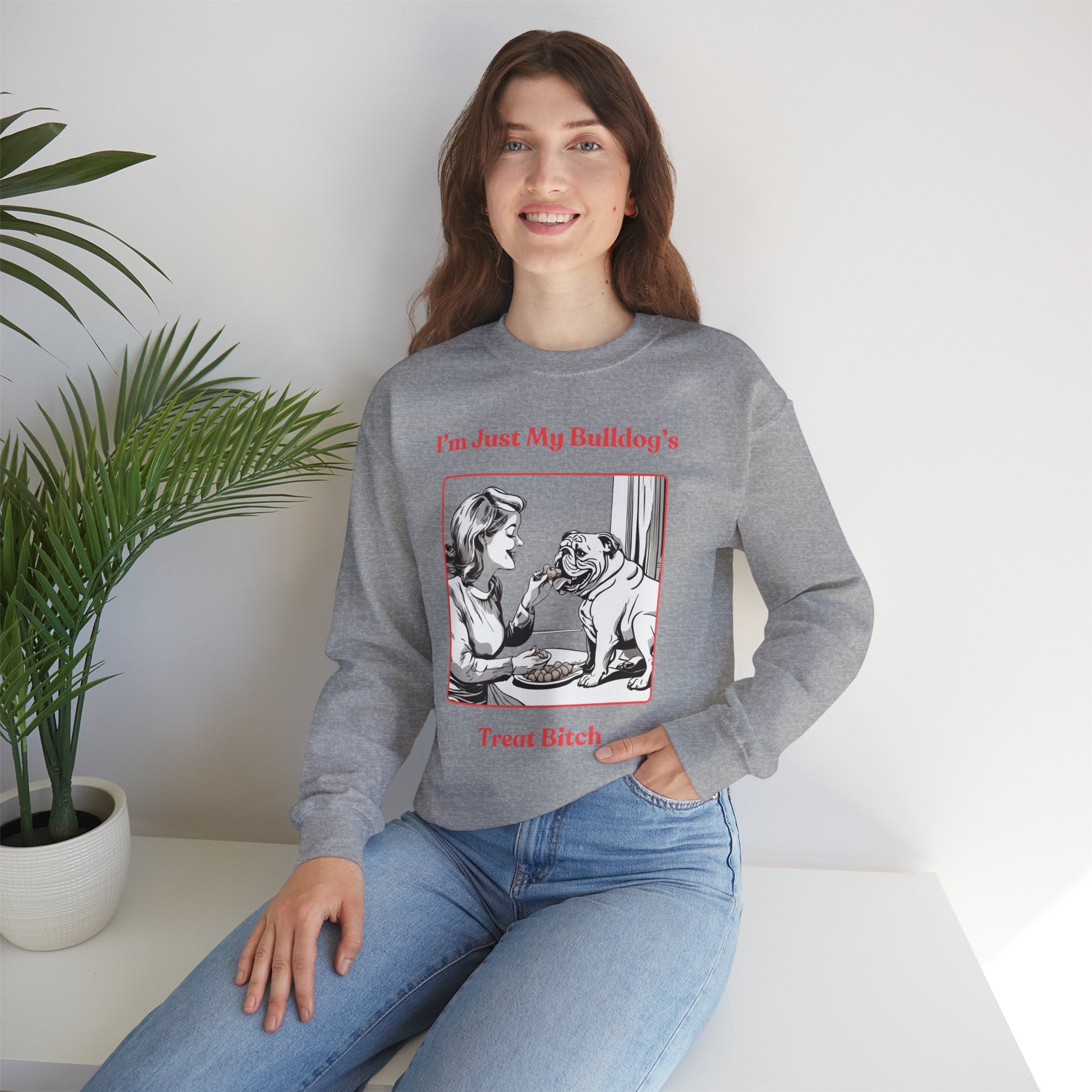 Just My Bulldog's Treat Bitch Crew Neck Sweatshirt (English/Pink)