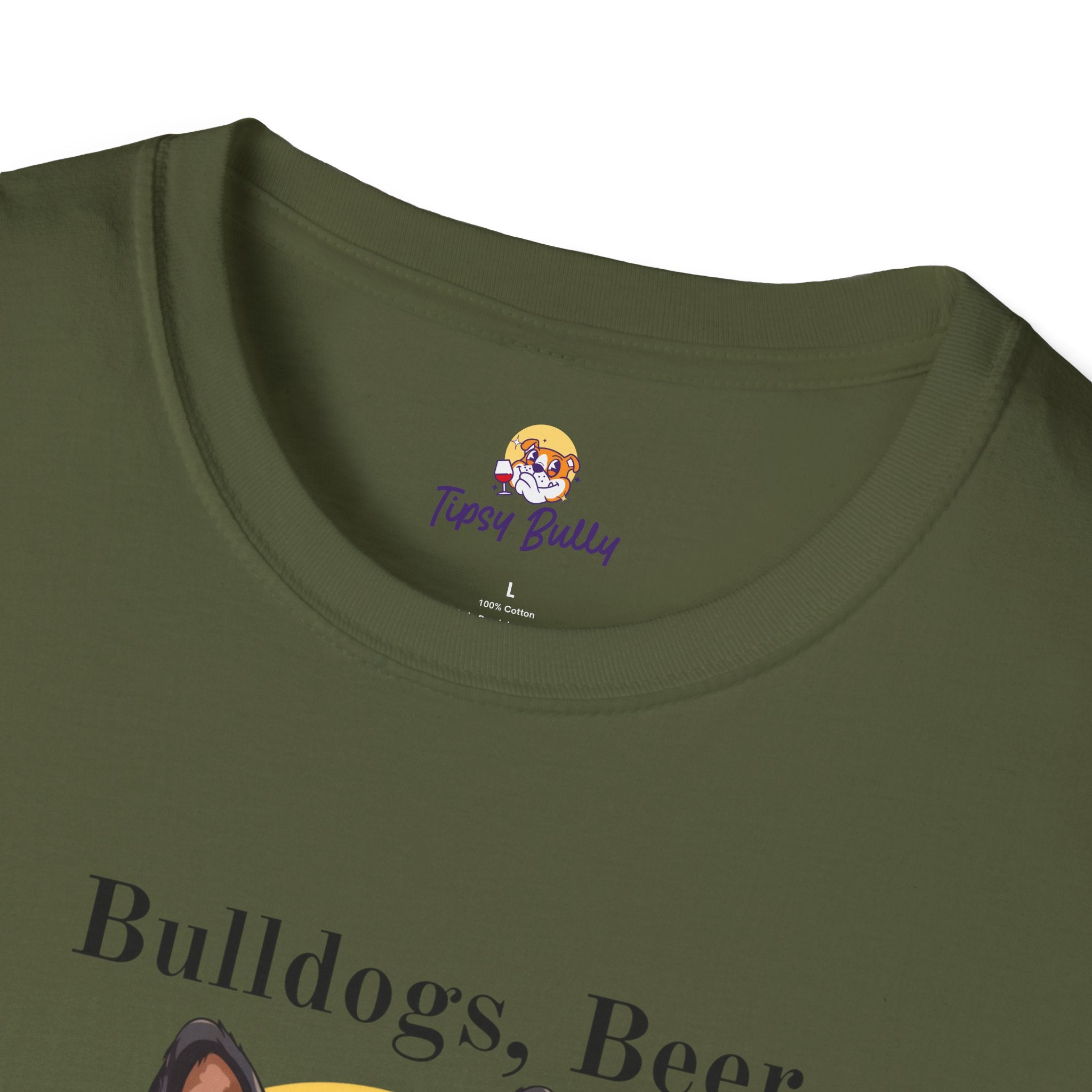 Bulldogs, Beer, and Bad Decisions" Unisex T-Shirt by Tipsy Bully (French/Black)
