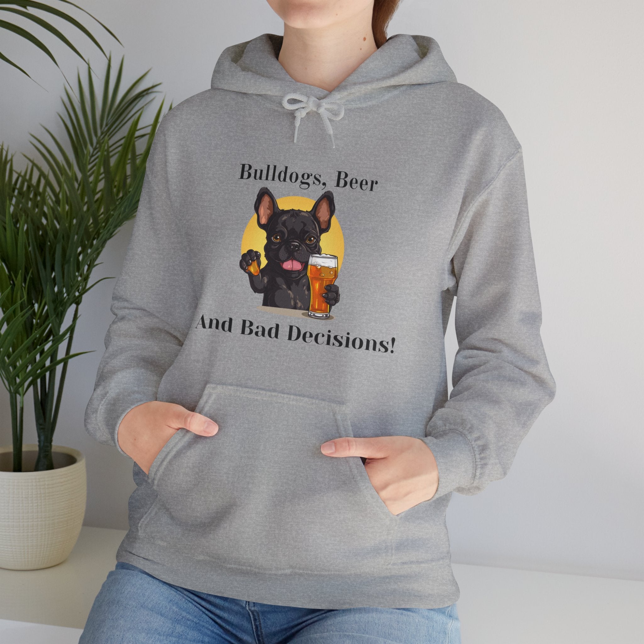 Bulldogs, Beer, and Bad Decisions" Hoodie - Your Go-To Gear for Mischievous Times! (French/Black)