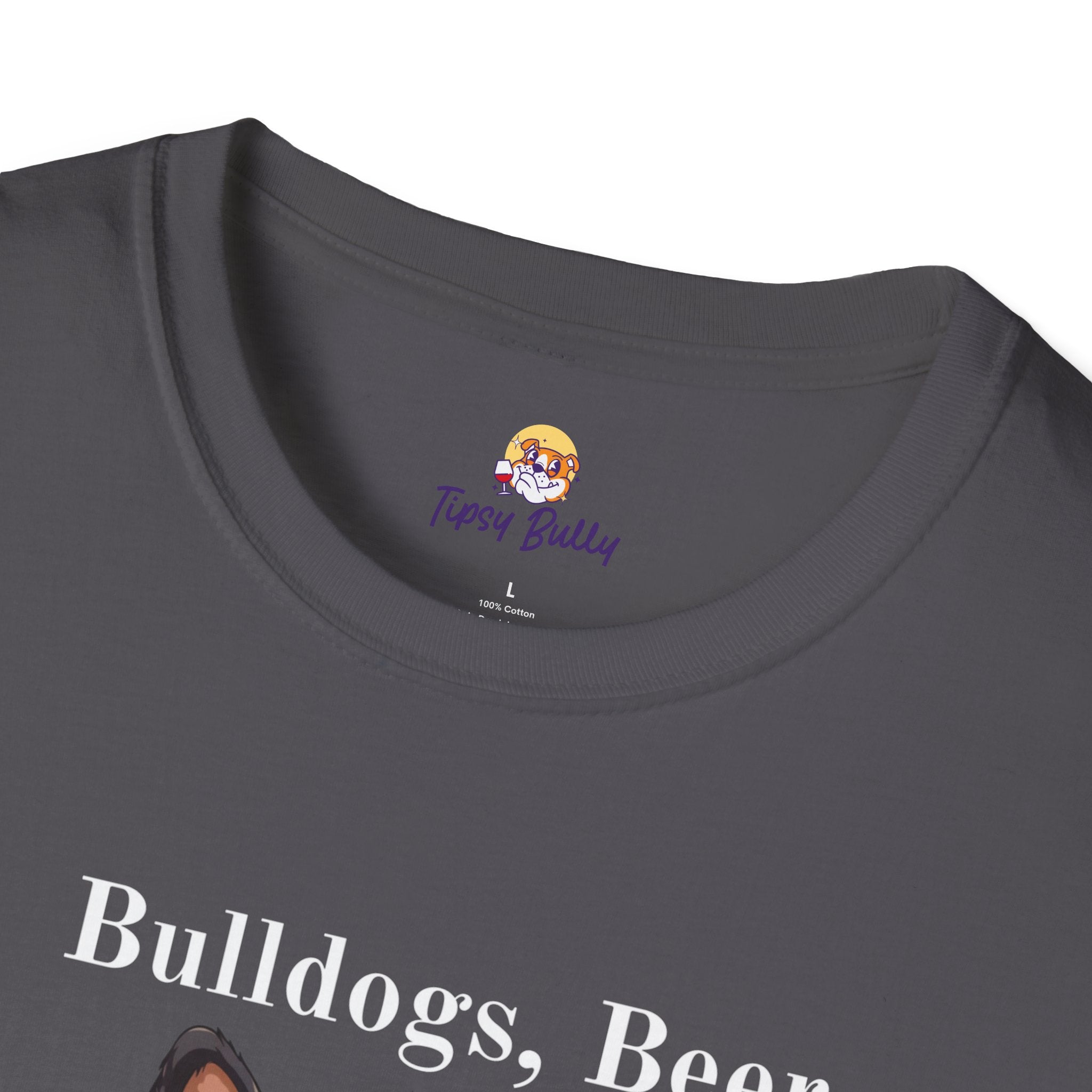 Bulldogs, Beer, and Bad Decisions" Unisex T-Shirt by Tipsy Bully (French/Black)