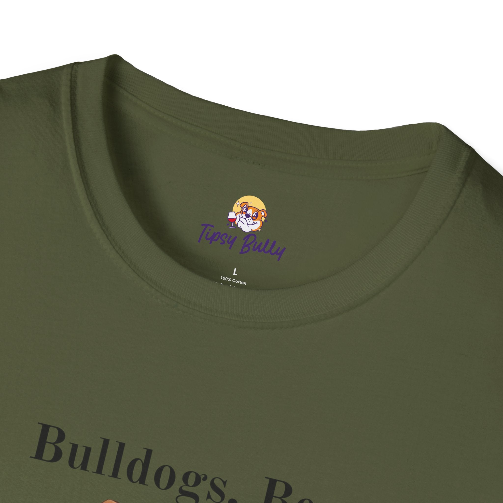 Bulldogs, Beer, and Bad Decisions" Unisex T-Shirt by Tipsy Bully (American/White)