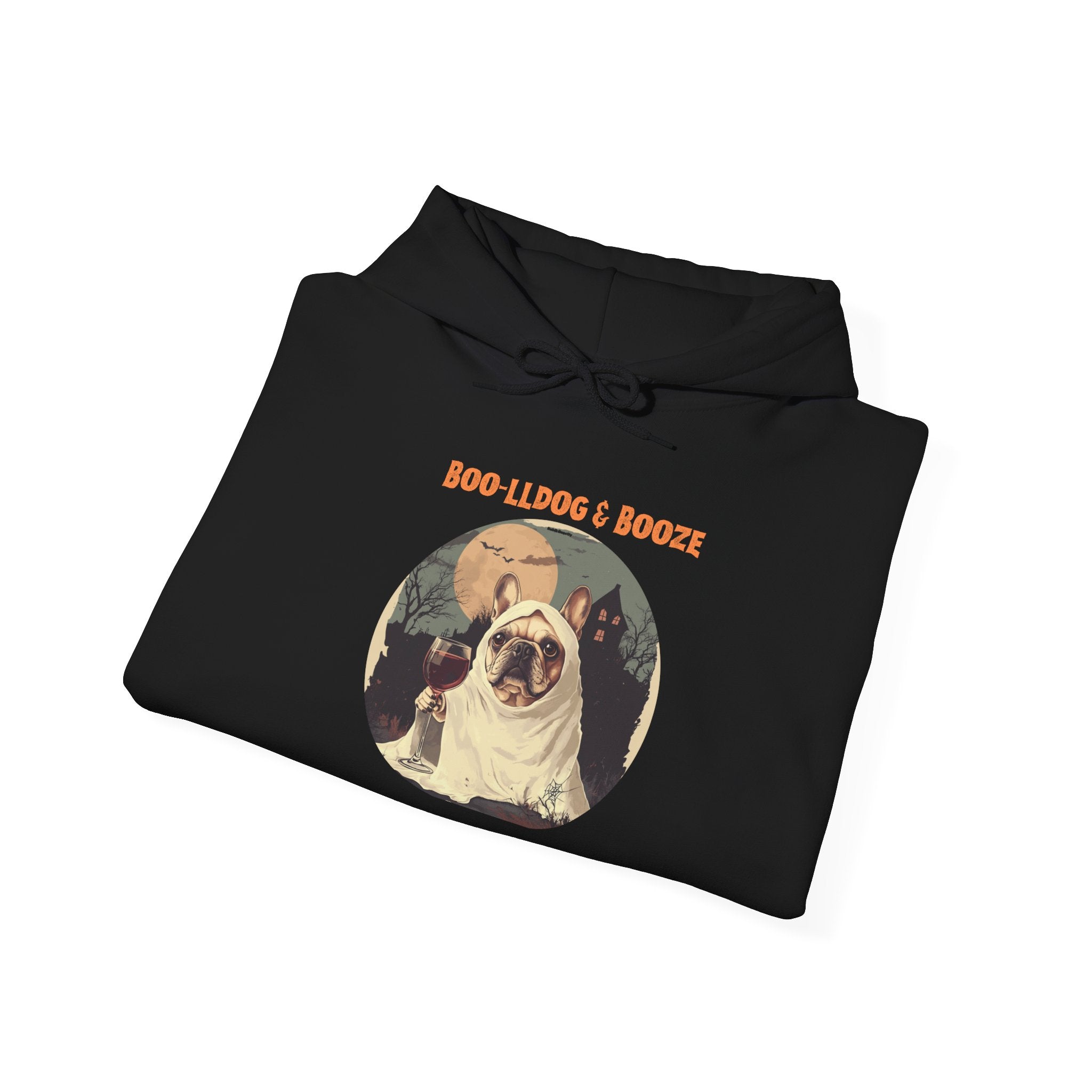 Boo-lldog & Booze Halloween Bulldog Hoodie (White/French)