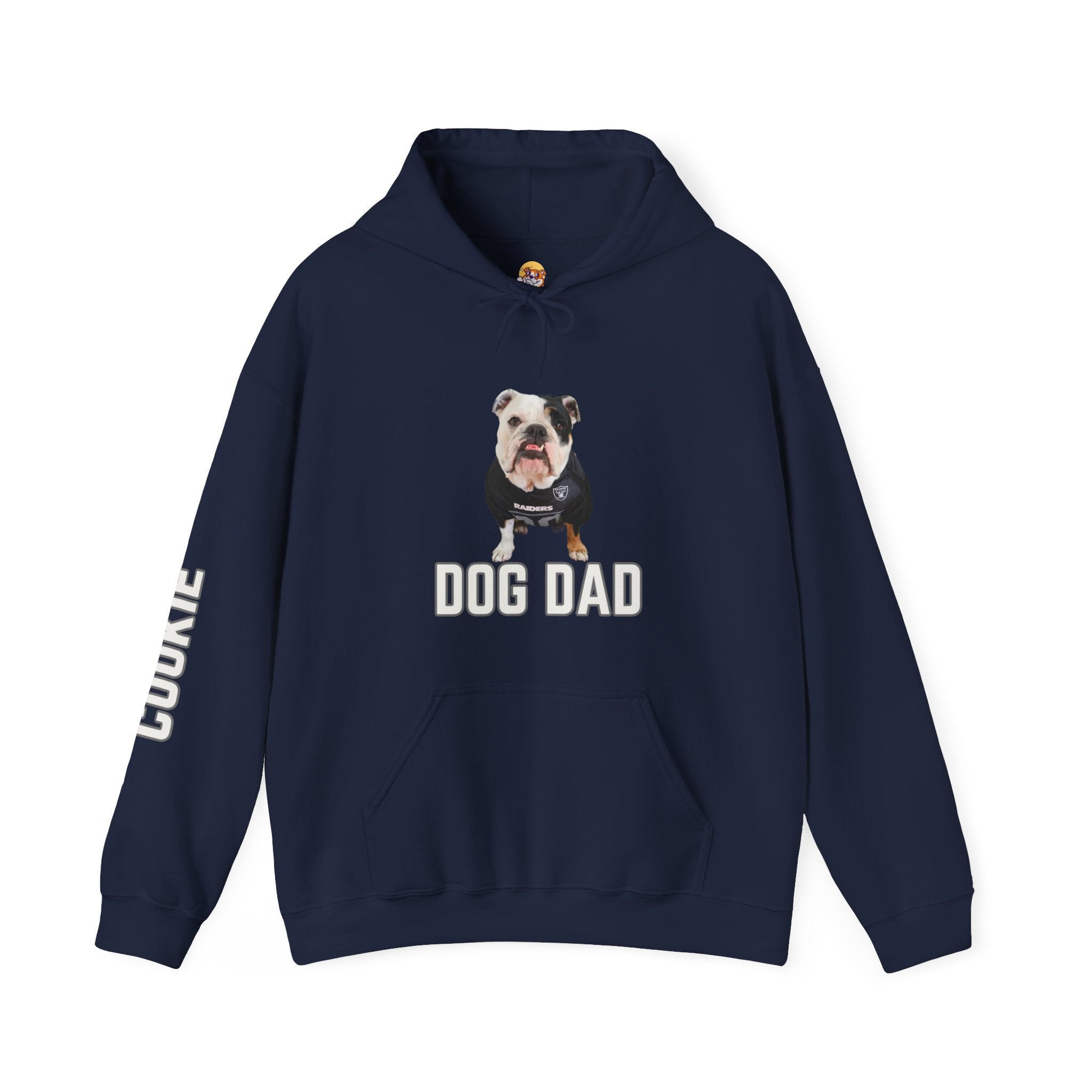 CustomDog Dad/Dog Mom Hoodie with Your Bulldog's Picture & Name detail shot - English Bulldog mom gift | Tipsy Bully