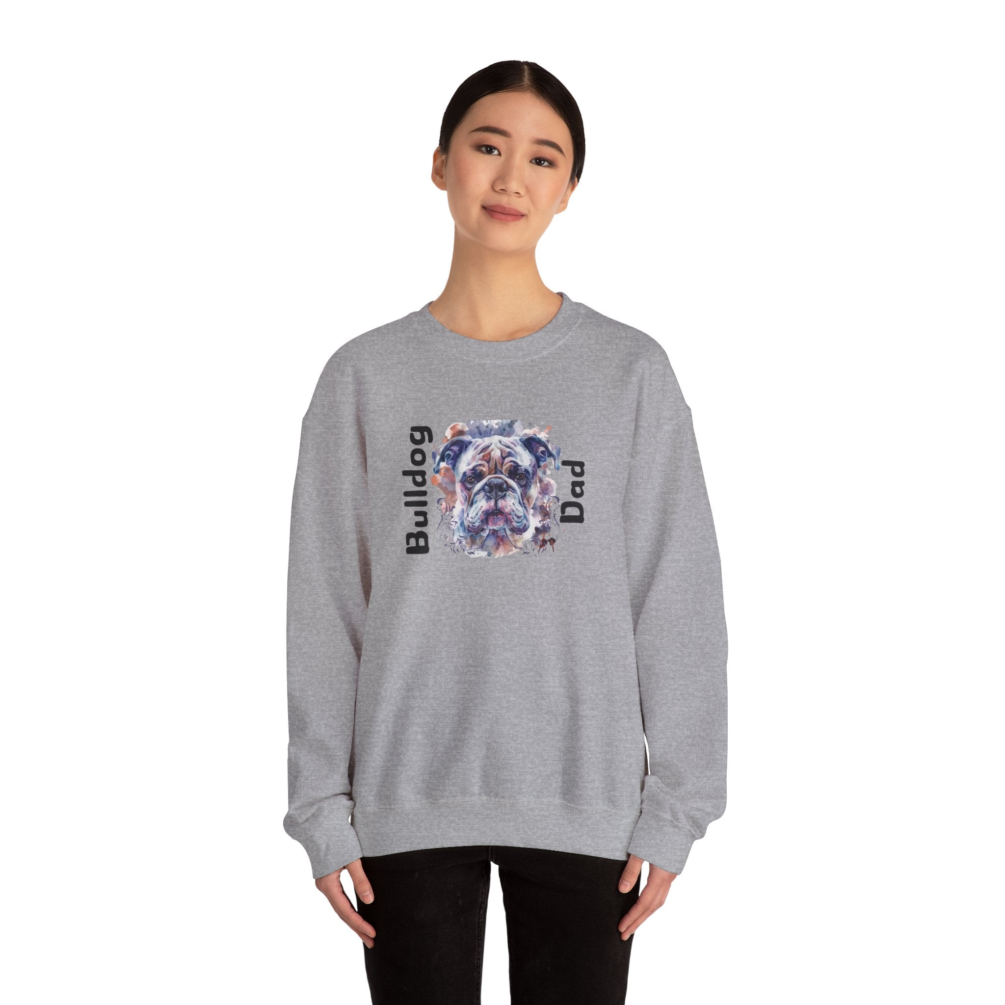 Bulldog Dad crew neck sweatshirt detail shot - English Bulldog mom gift | Tipsy Bully