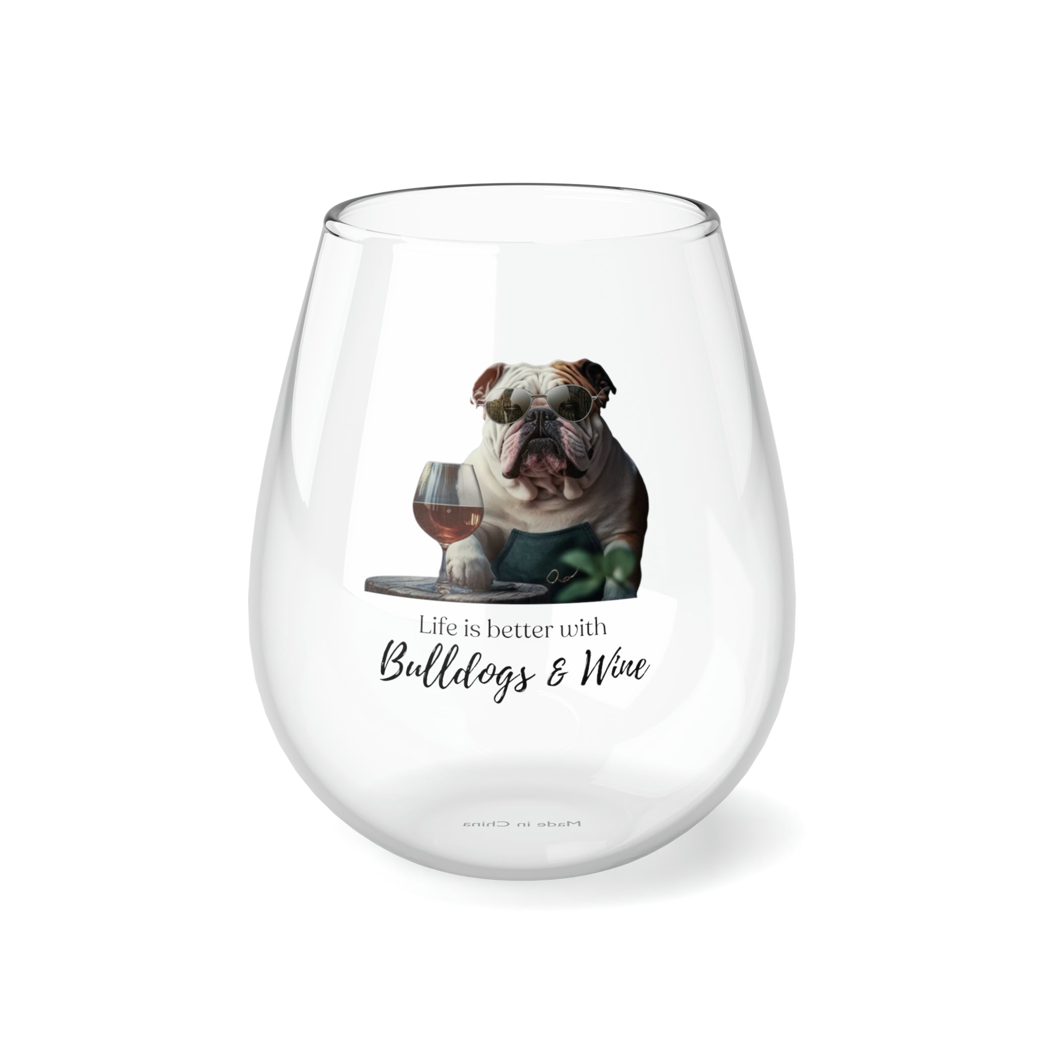 Life is Better with Bulldogs & Wine" Stemless Glass - English Bulldog