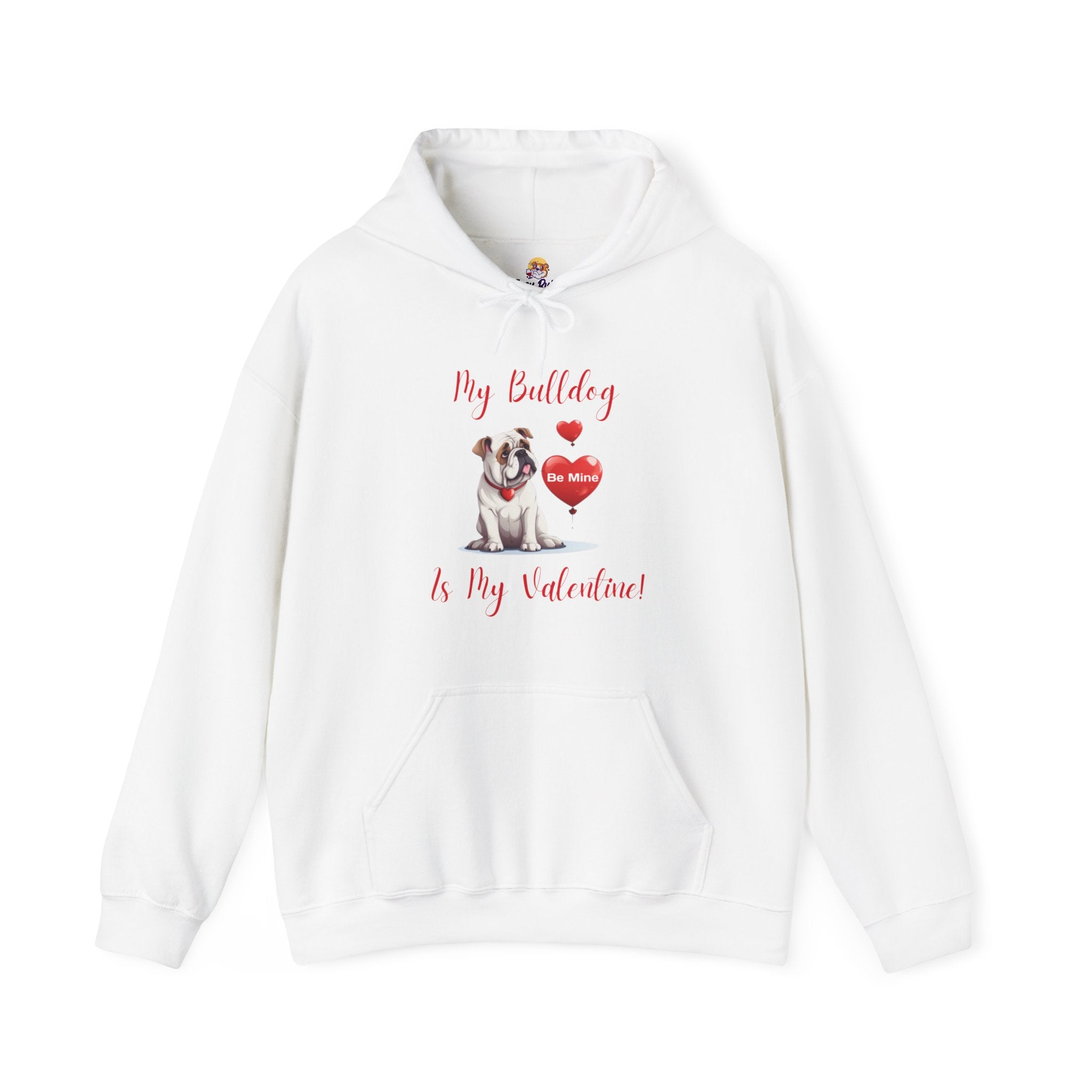 My Bulldog Is My Valentine" - Customizable Bulldog Valentine's Day Hoodie from Tipsy Bully (English/White)