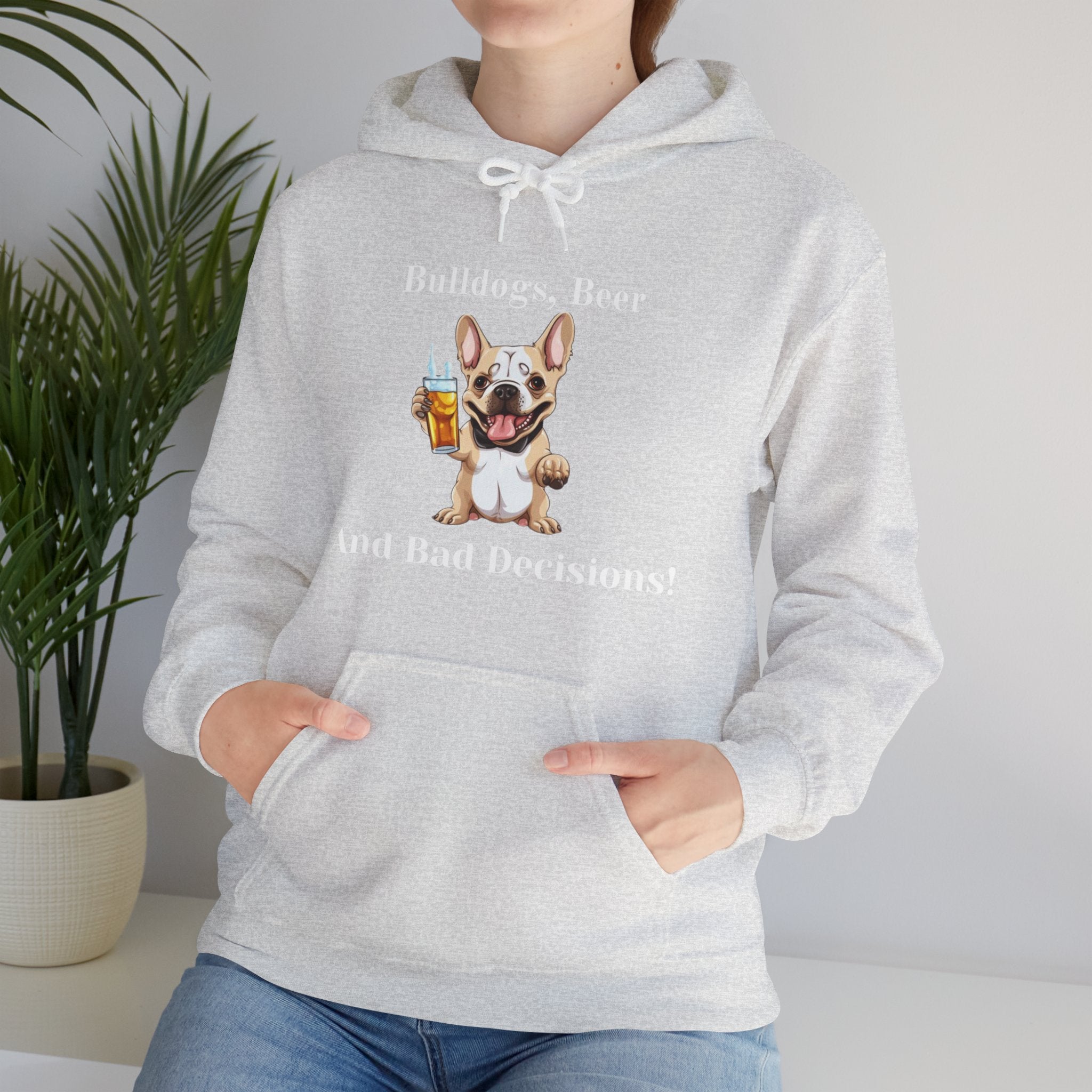 Bulldogs, Beer, and Bad Decisions" Hoodie - Your Go-To Gear for Mischievous Times! (French/Brown)