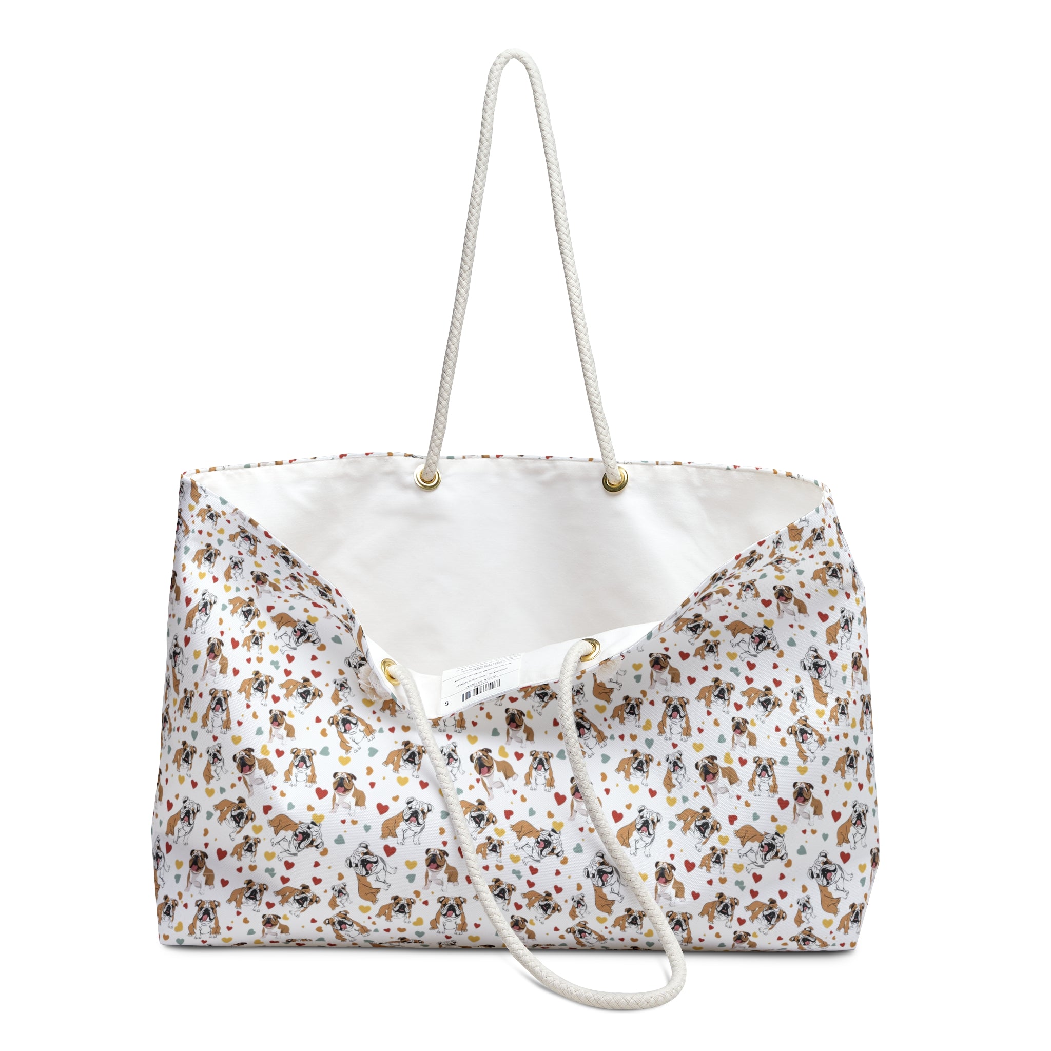 Bulldog Bliss All-Over-Print Weekender Bag detail shot - English Bulldog mom gift | Tipsy Bully