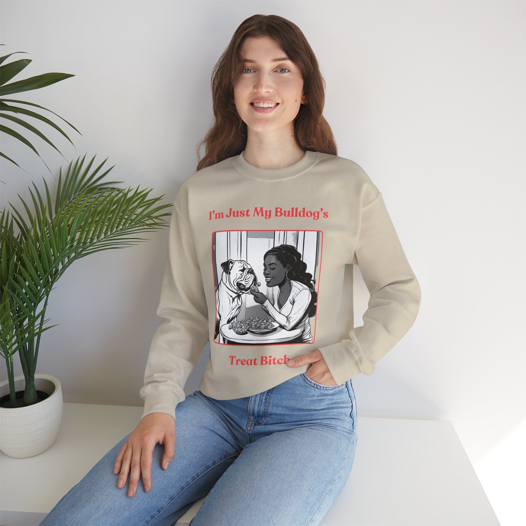 Just My Bulldog's Treat Bitch Crew Neck Sweatshirt (English/Pink)