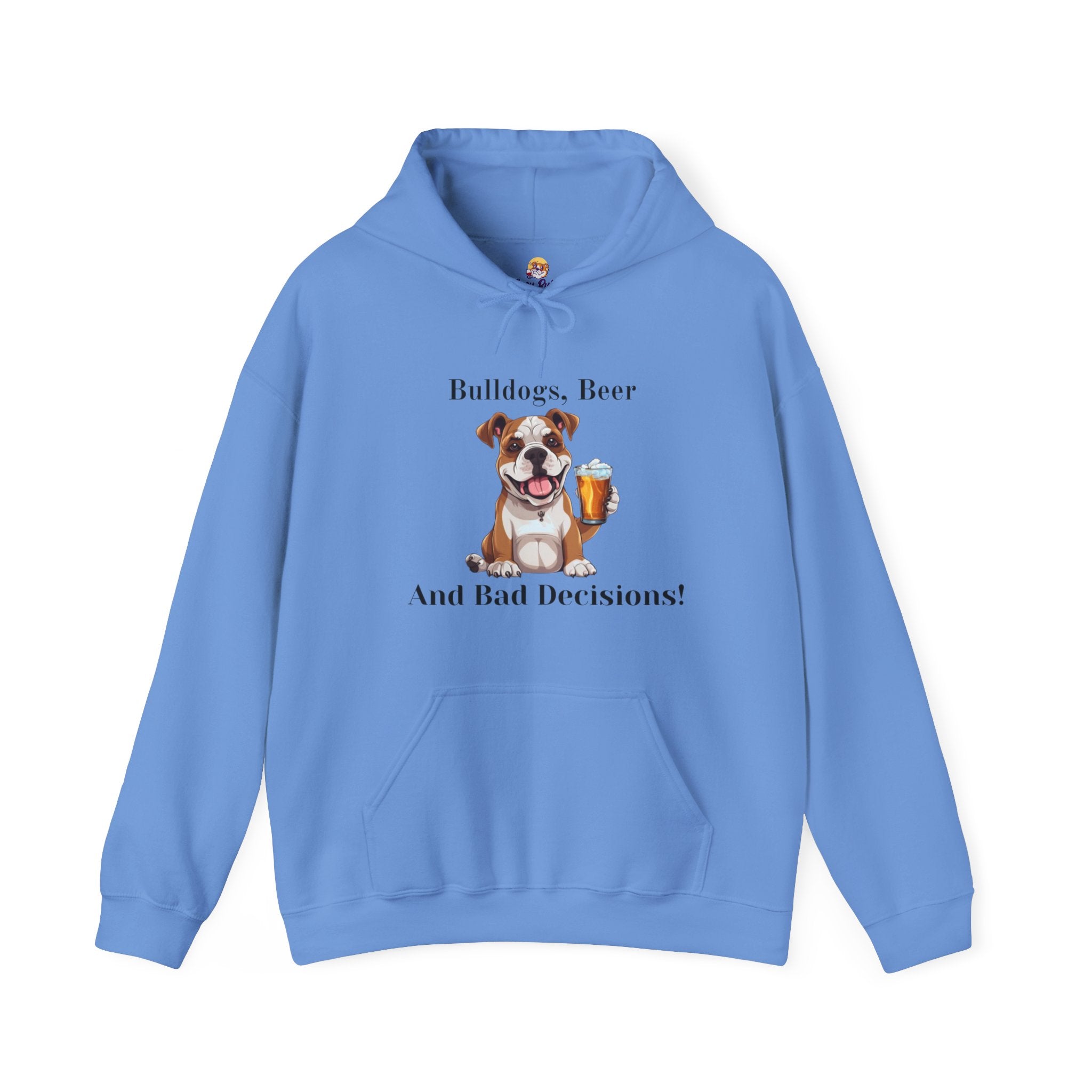 Bulldogs, Beer, and Bad Decisions" Hoodie - Your Go-To Gear for Mischievous Times! (American/White)