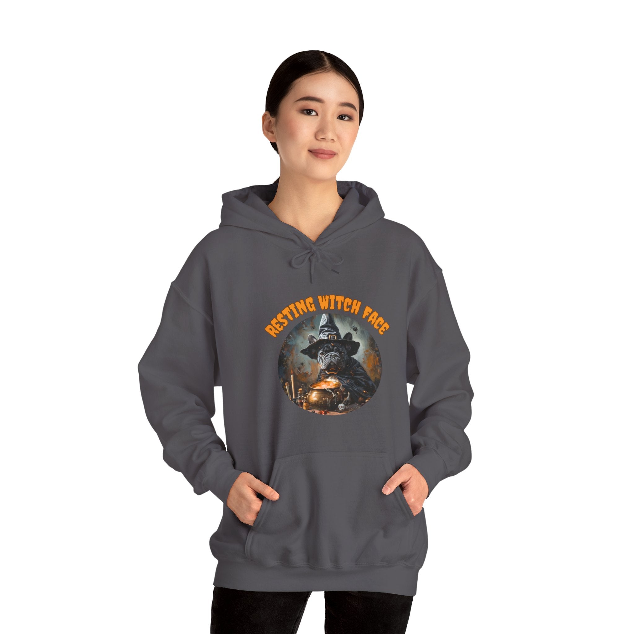 "Resting Witch Face" Halloween Bulldog Hoodie (Black/French)