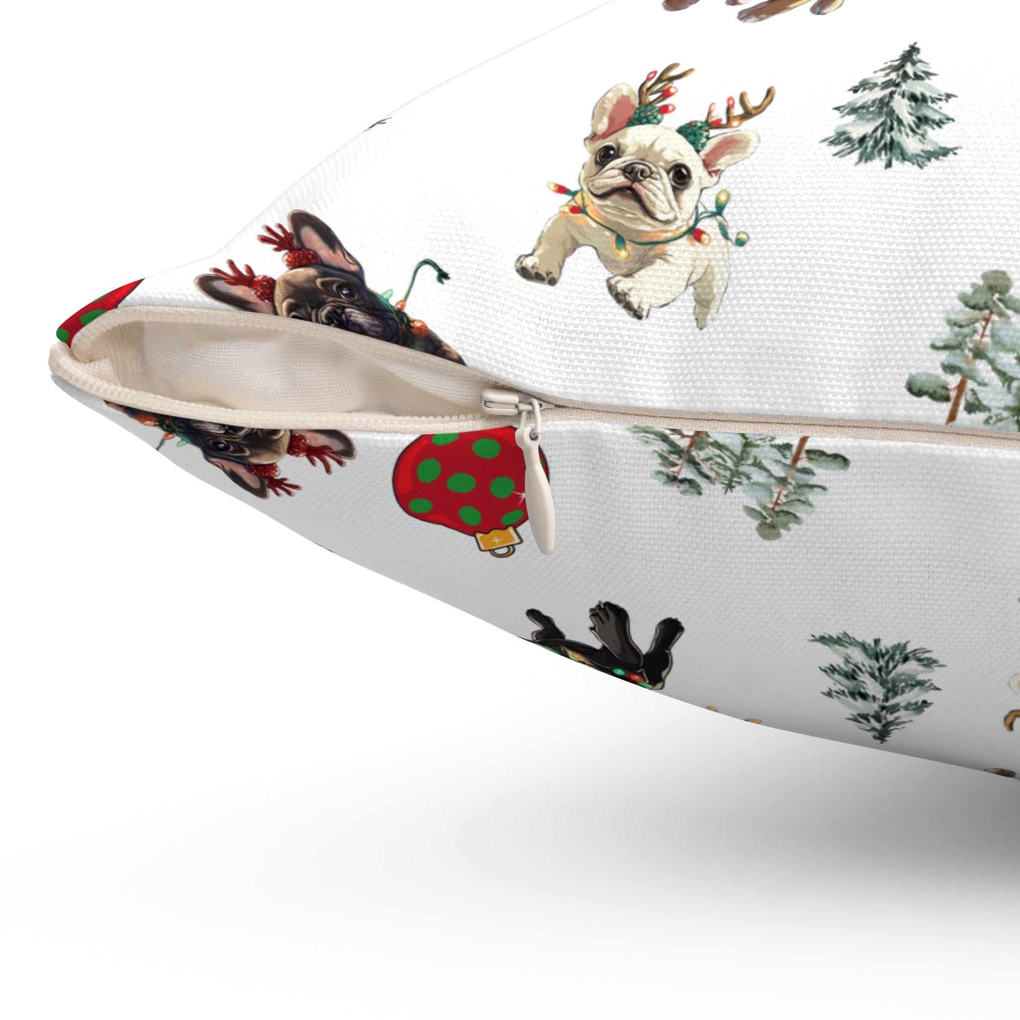 “Tipsy Bulldogs” Christmas pillow (French)