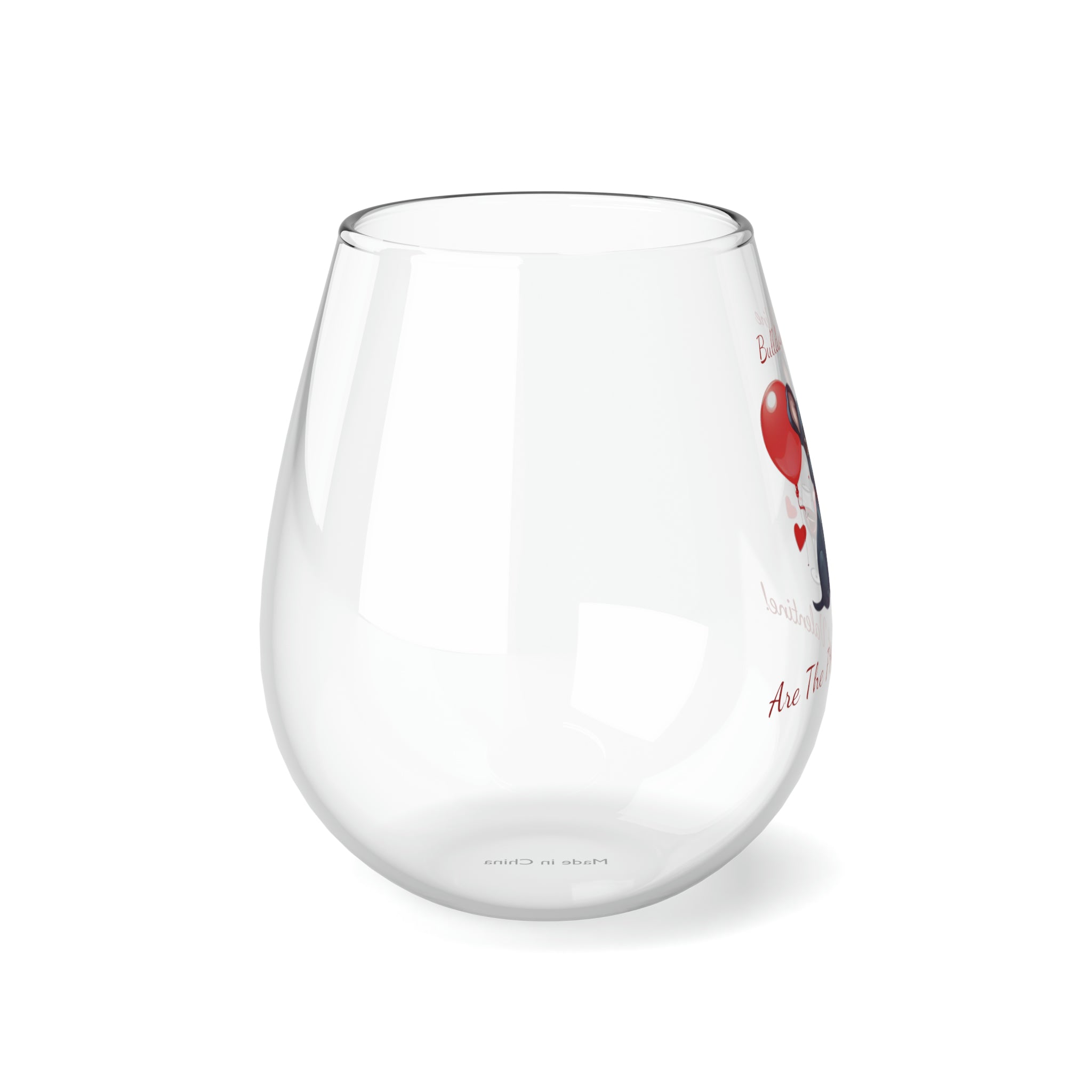 Bulldogs & Wine Are the Perfect Valentine! Stemless Wine Glass - Black French