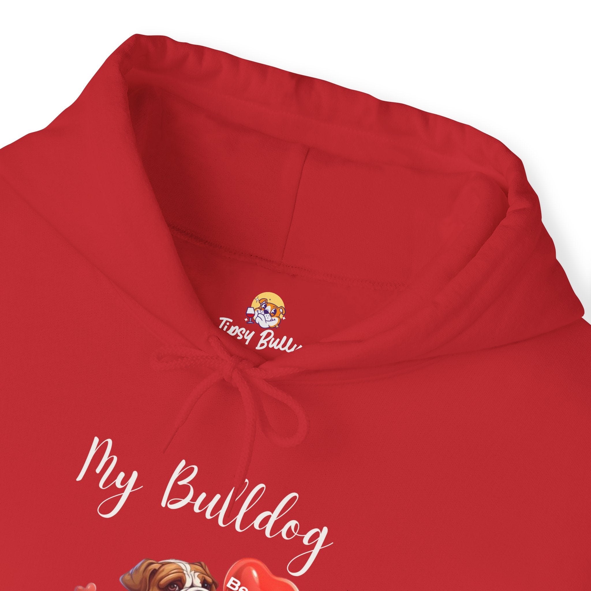 My Bulldog Is My Valentine" - Customizable Bulldog Valentine's Day Hoodie from Tipsy Bully (English/Brown)