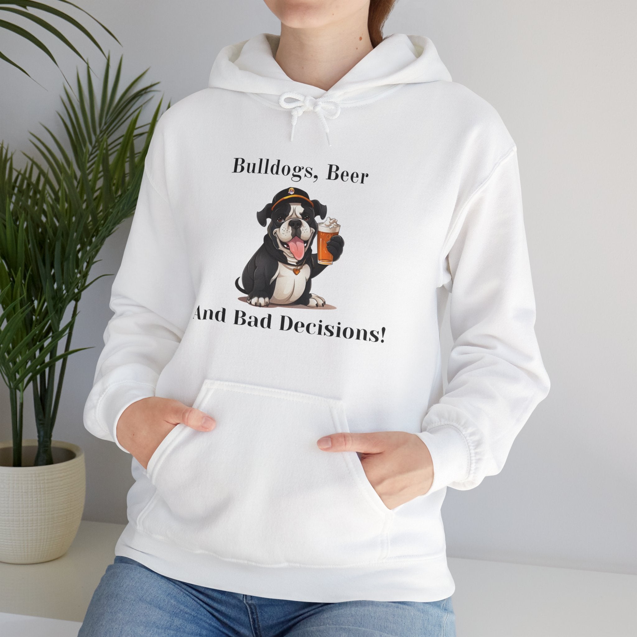 Bulldogs, Beer, and Bad Decisions" Hoodie - Your Go-To Gear for Mischievous Times! (English/Black)