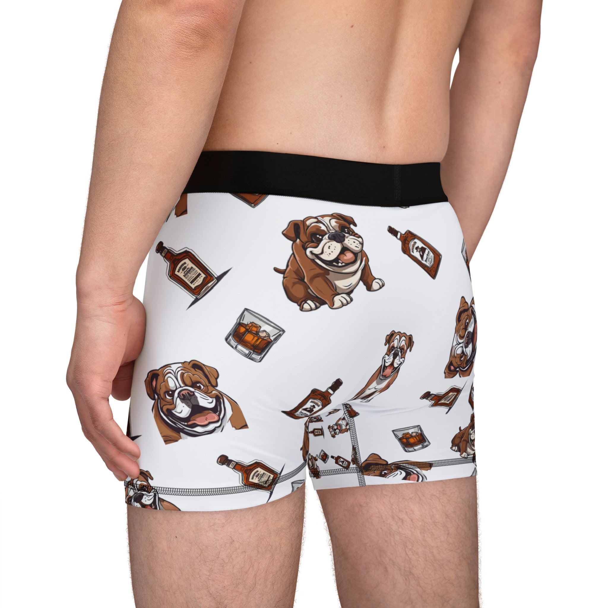 Tipsy Bully Bulldogs & Bourbon Men's Underwear back view - English Bulldog mom gift | Tipsy Bully