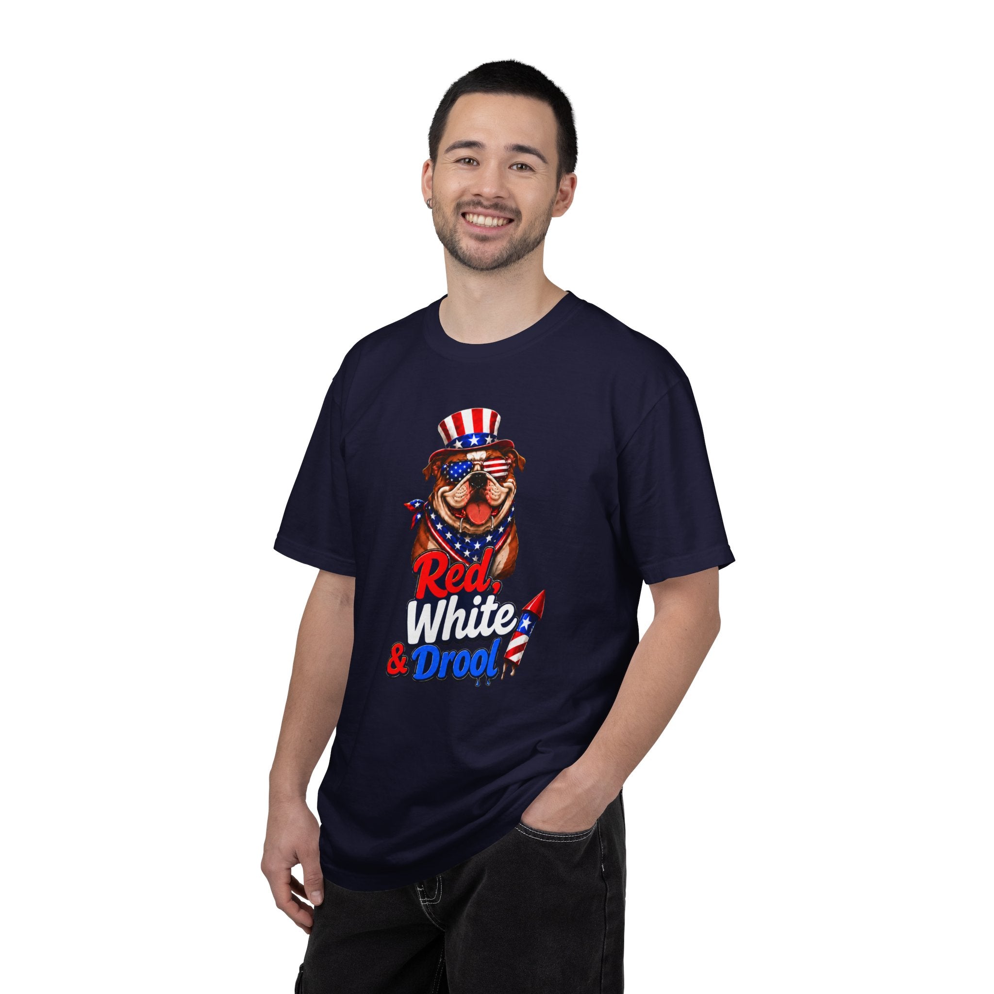 Red, White & Drool Bulldog T-Shirt | Patriotic Garment-Dyed Tee (English)