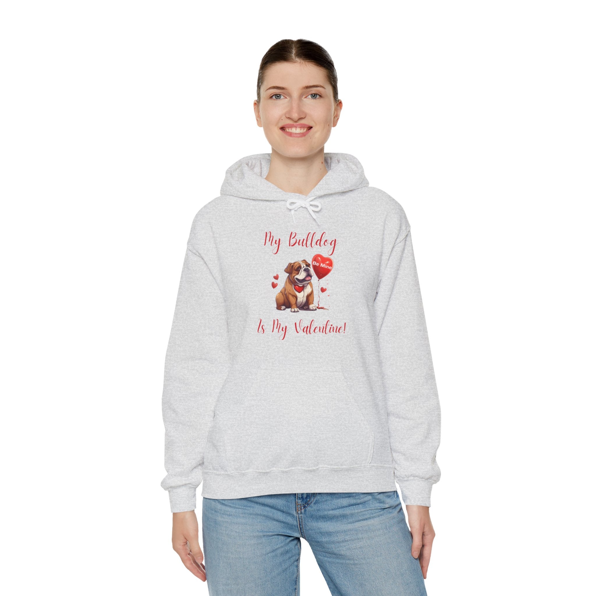 My Bulldog Is My Valentine" - Customizable Bulldog Valentine's Day Hoodie from Tipsy Bully (English/Brown)