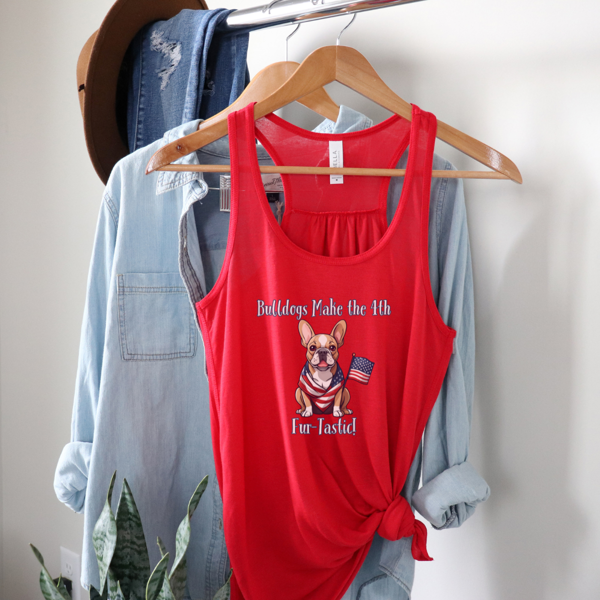 Bulldogs Make the 4th Fur-Tastic Flowy Racerback Tank (Tan/French)