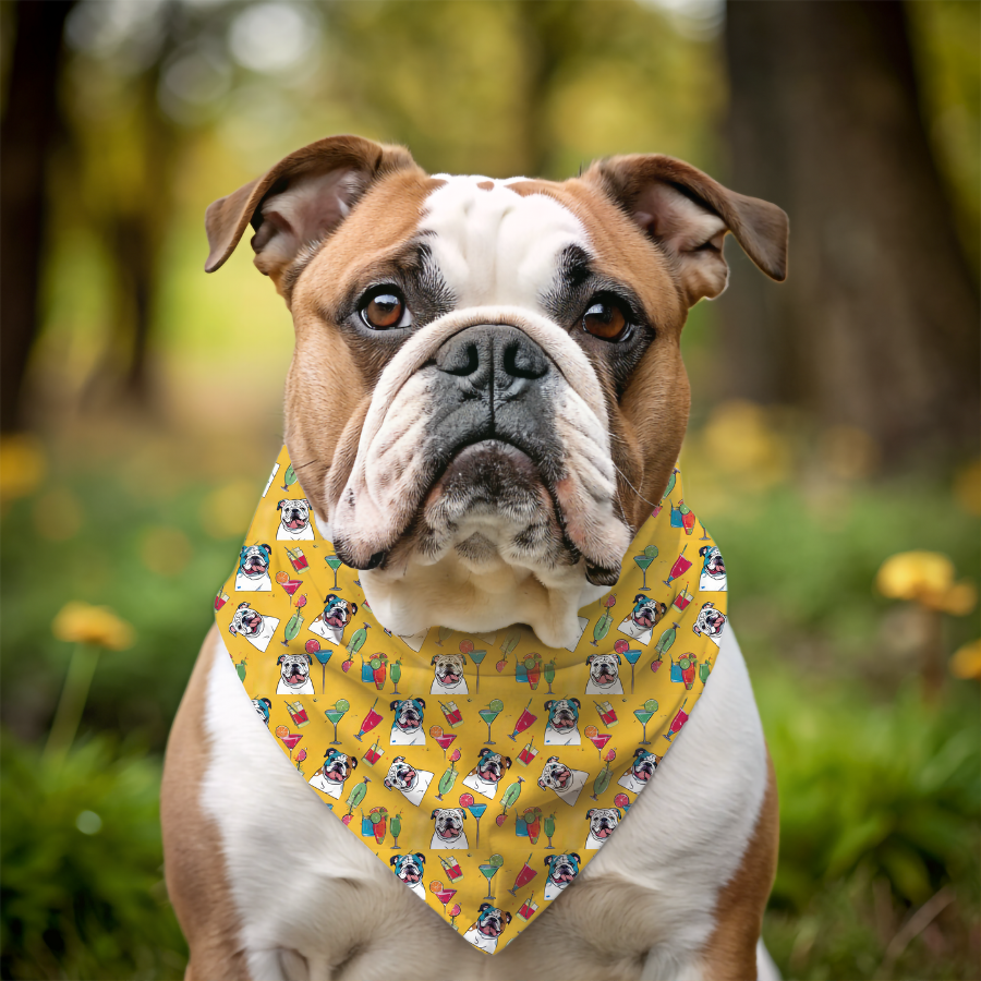 Tipsy Bully Summer Cocktail Bulldog Bandana (English/Yellow)