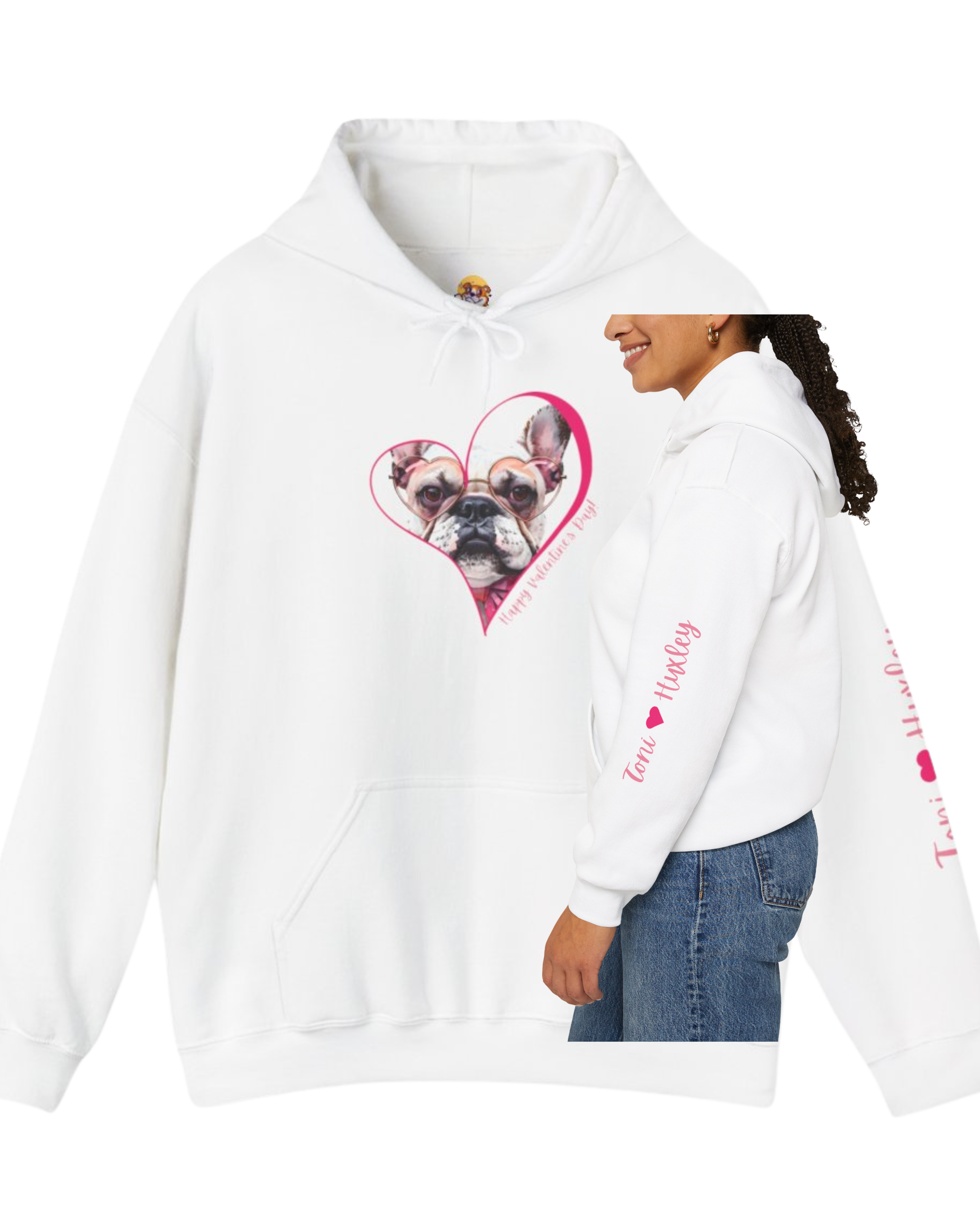 Personalized Paw-fect Love Valentine’s Unisex Heavy Blend™ Hooded Sweatshirt (French)