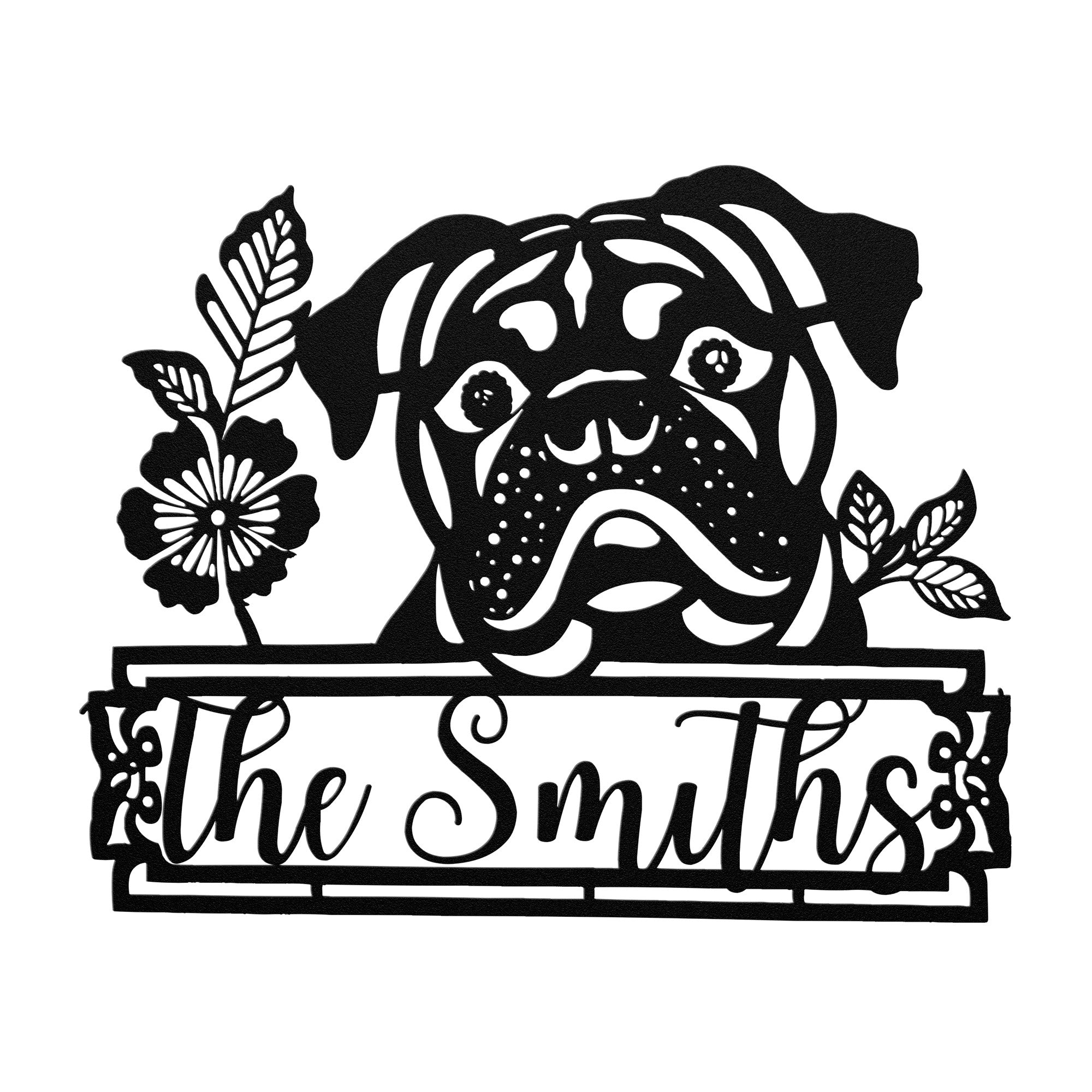 Custom Bulldog Metal Wall Sign (Name/English)