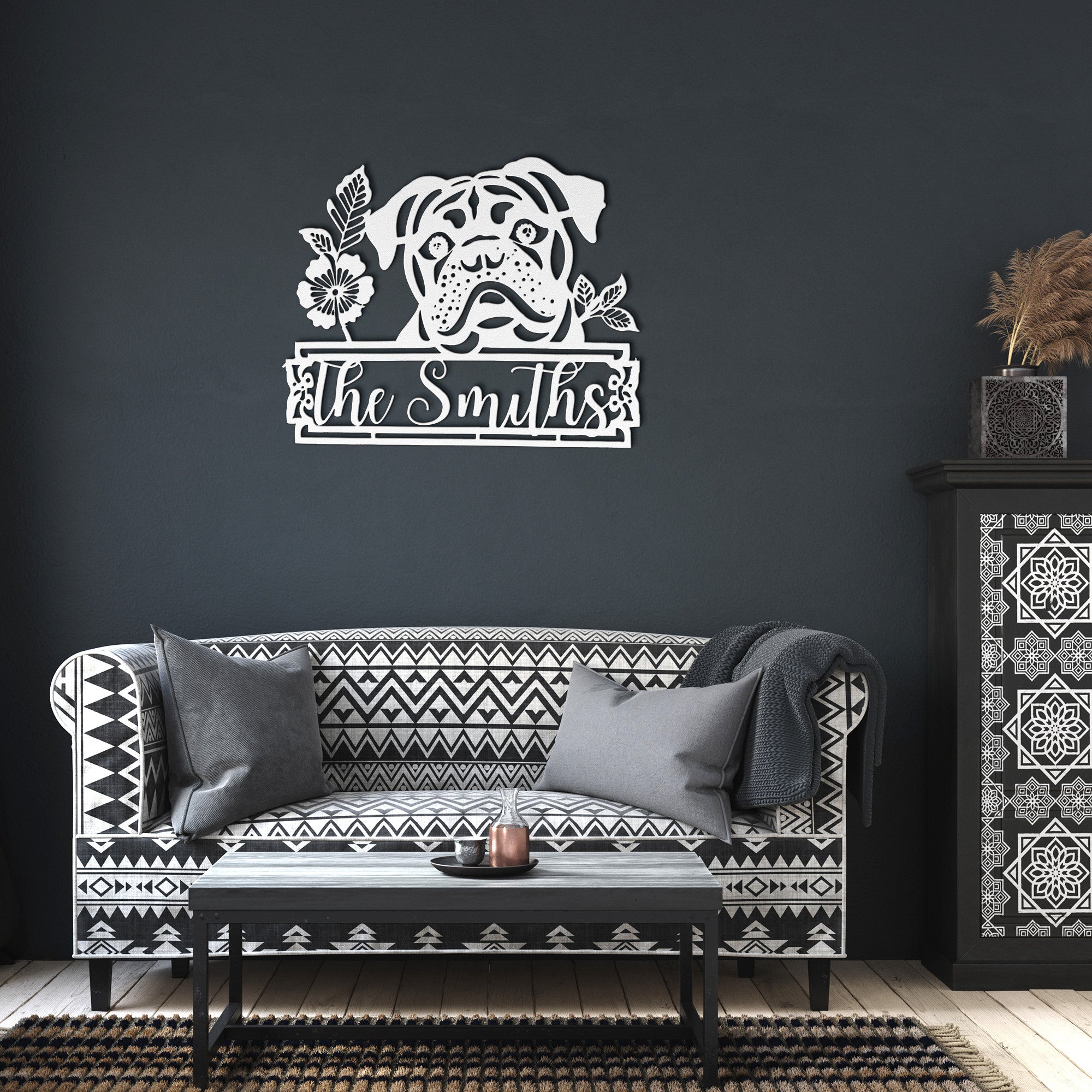 Custom Bulldog Metal Wall Sign (Name/English)