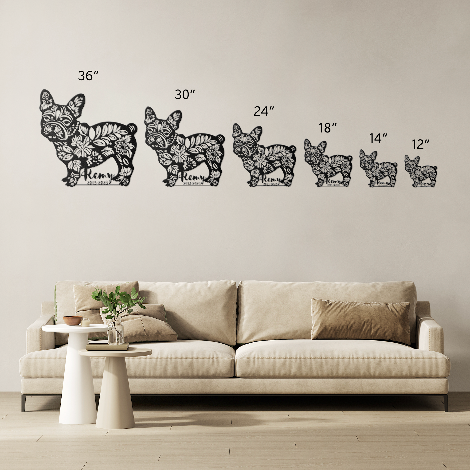 Personalized Bulldog Memorial Sign - Custom Pet Tribute with Name and Dates (French)