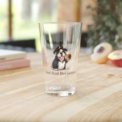 Bulldogs, Beer, and Bad Decisions!" - The Ultimate Pint Glass by Tipsy Bully (English/Black)