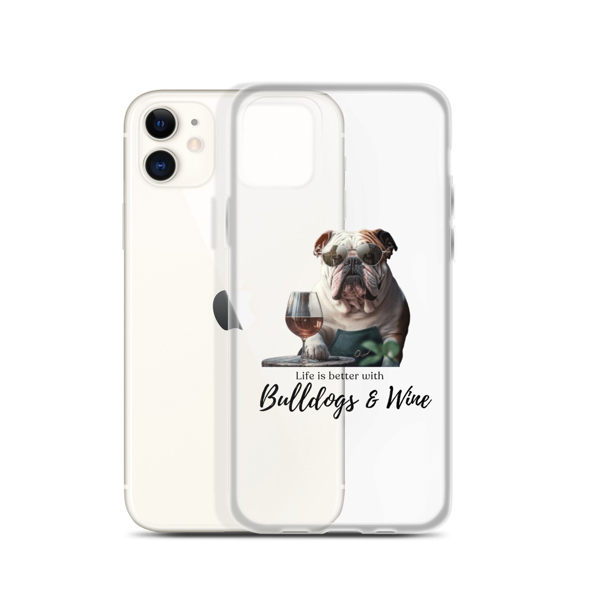 Clear Case for iPhone - Life is Better - English Bulldog - white size chart - English Bulldog mom gift | Tipsy Bully