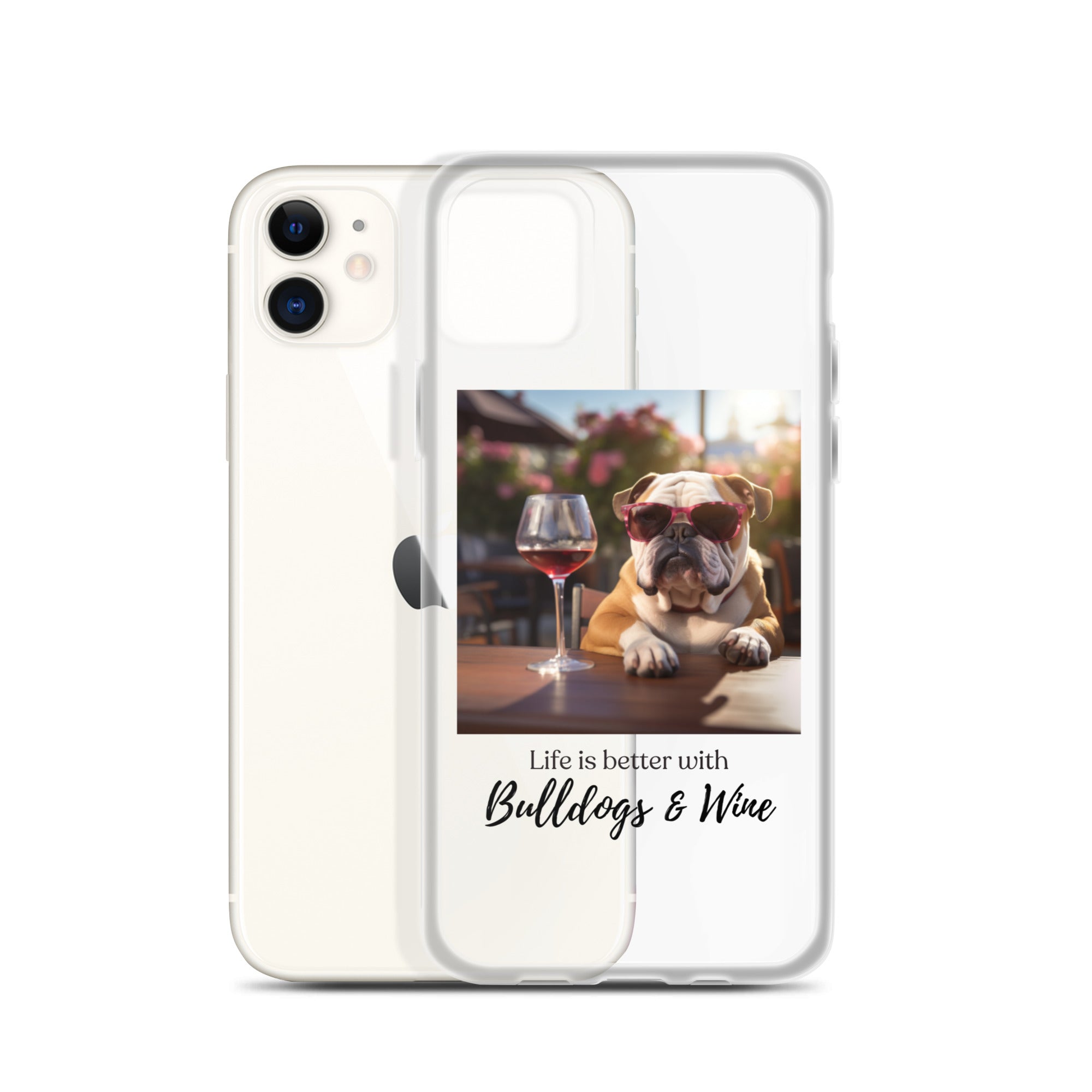 Clear Case for iPhone® - Life is Better - English Bulldog - Brown