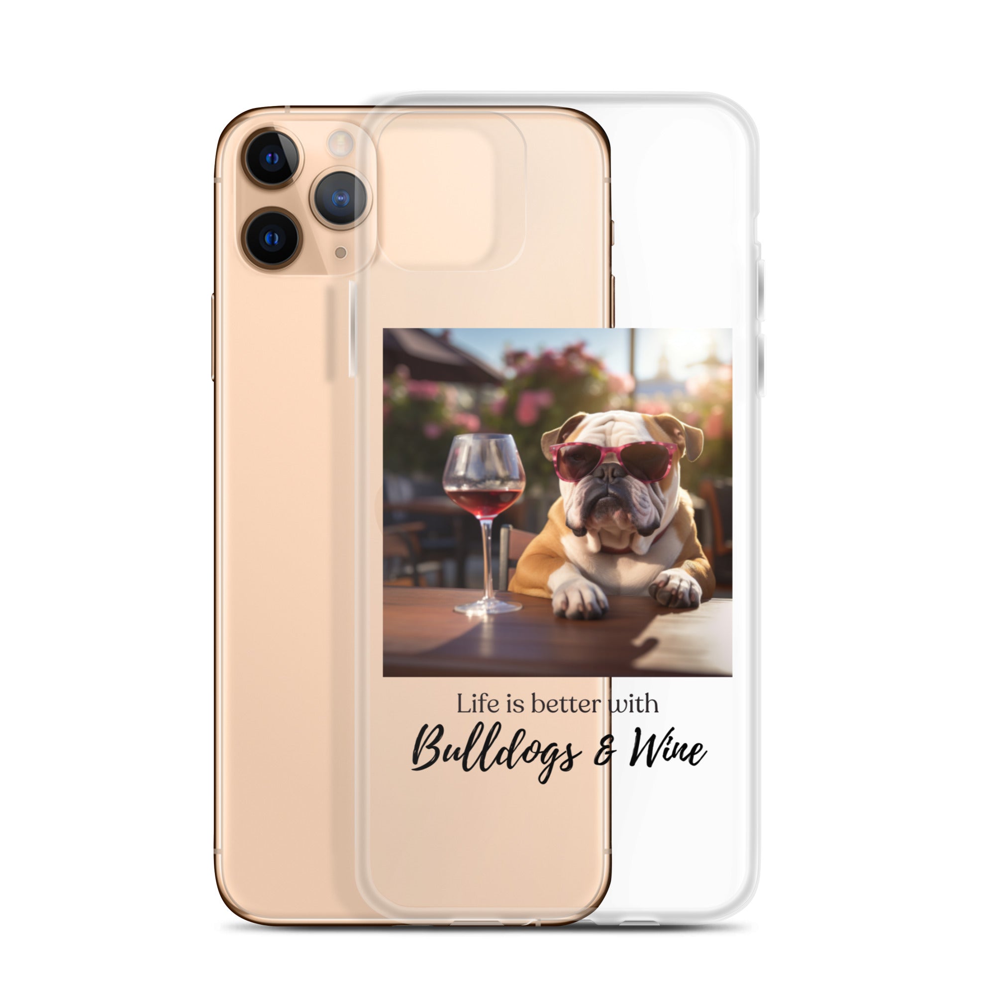 Clear Case for iPhone® - Life is Better - English Bulldog - Brown