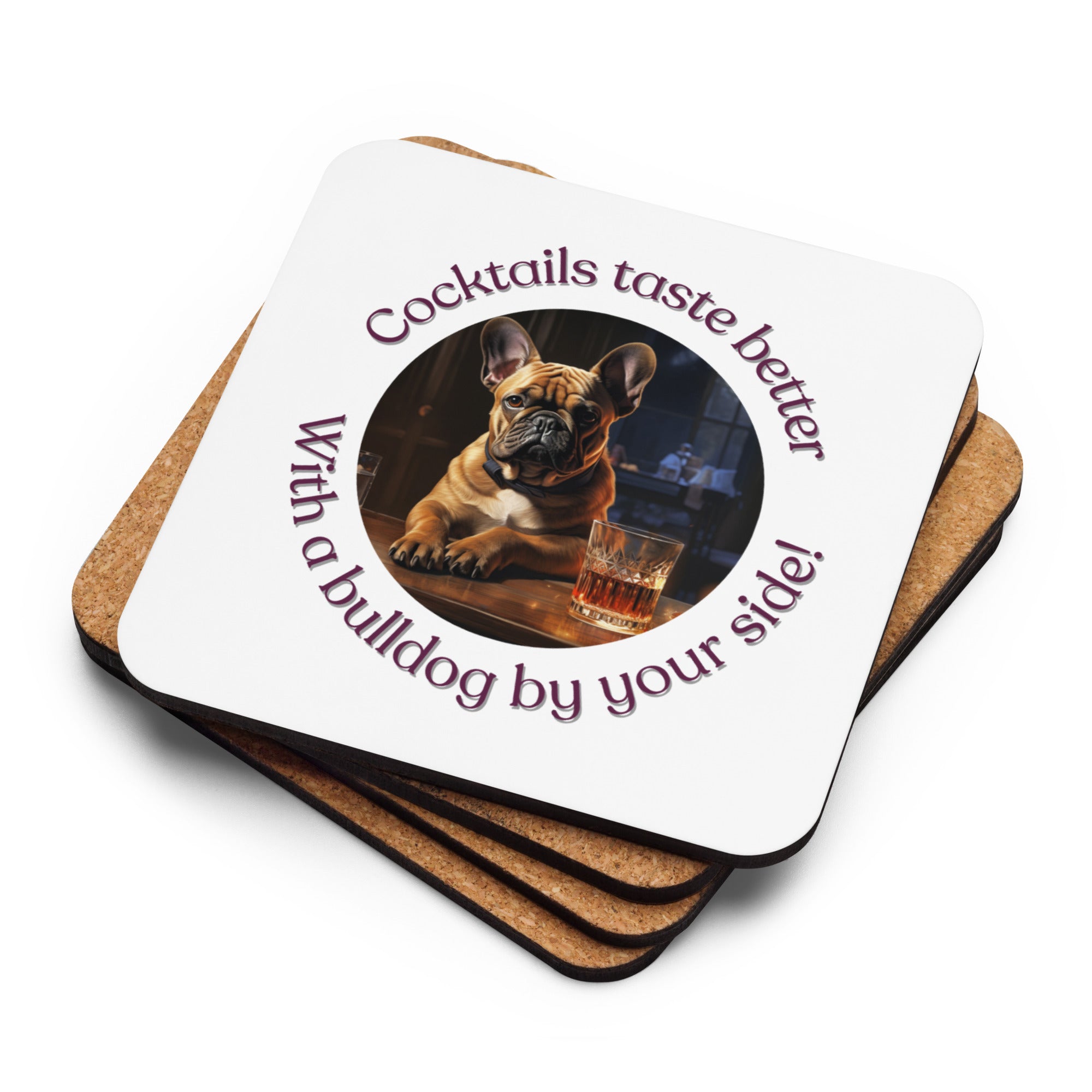Cork-back coaster - Cocktails Taste Better - French Bulldog (Qty 1)